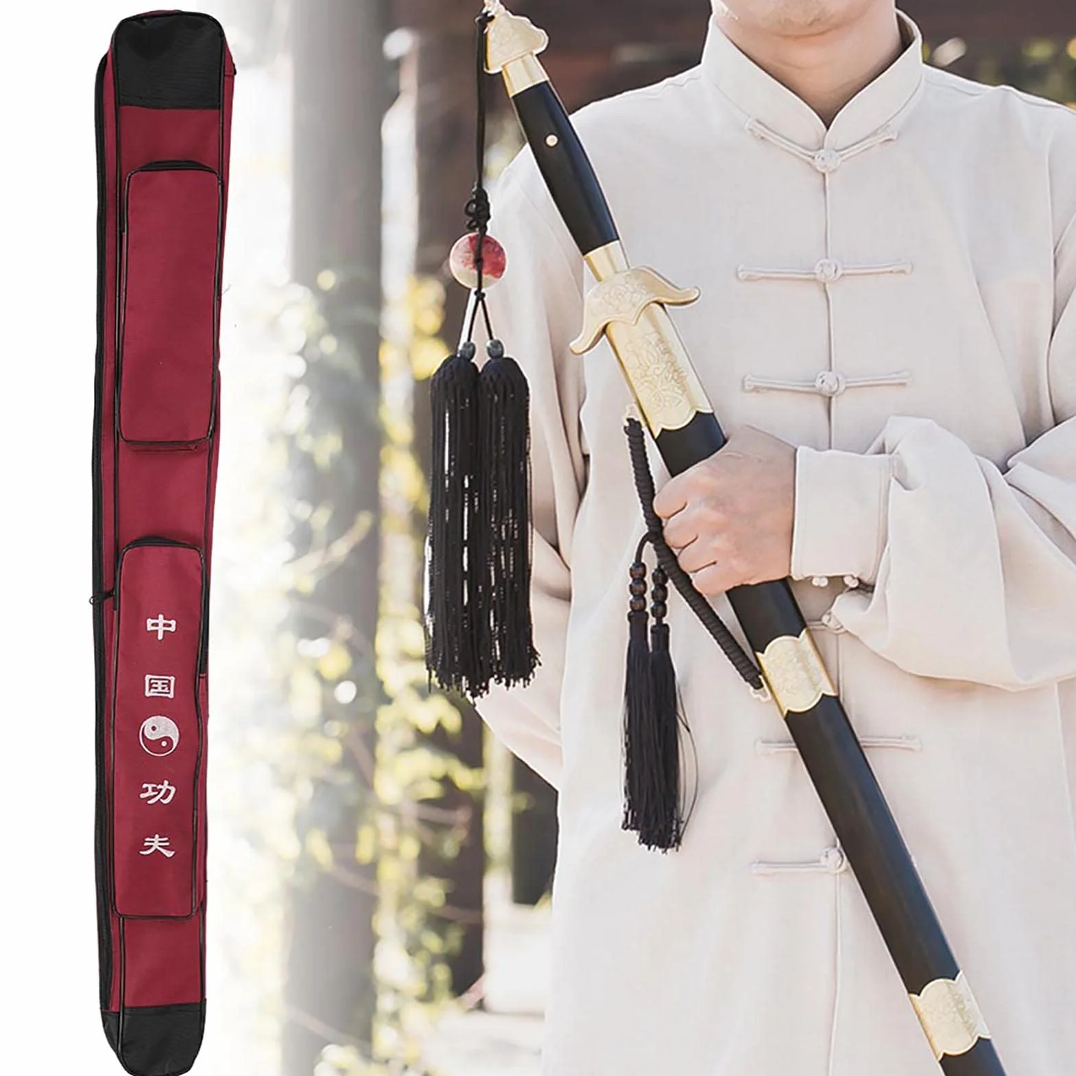 Bolsa de Transporte para Espada de Taichi, Lona Gruesa, Correa Ajustable