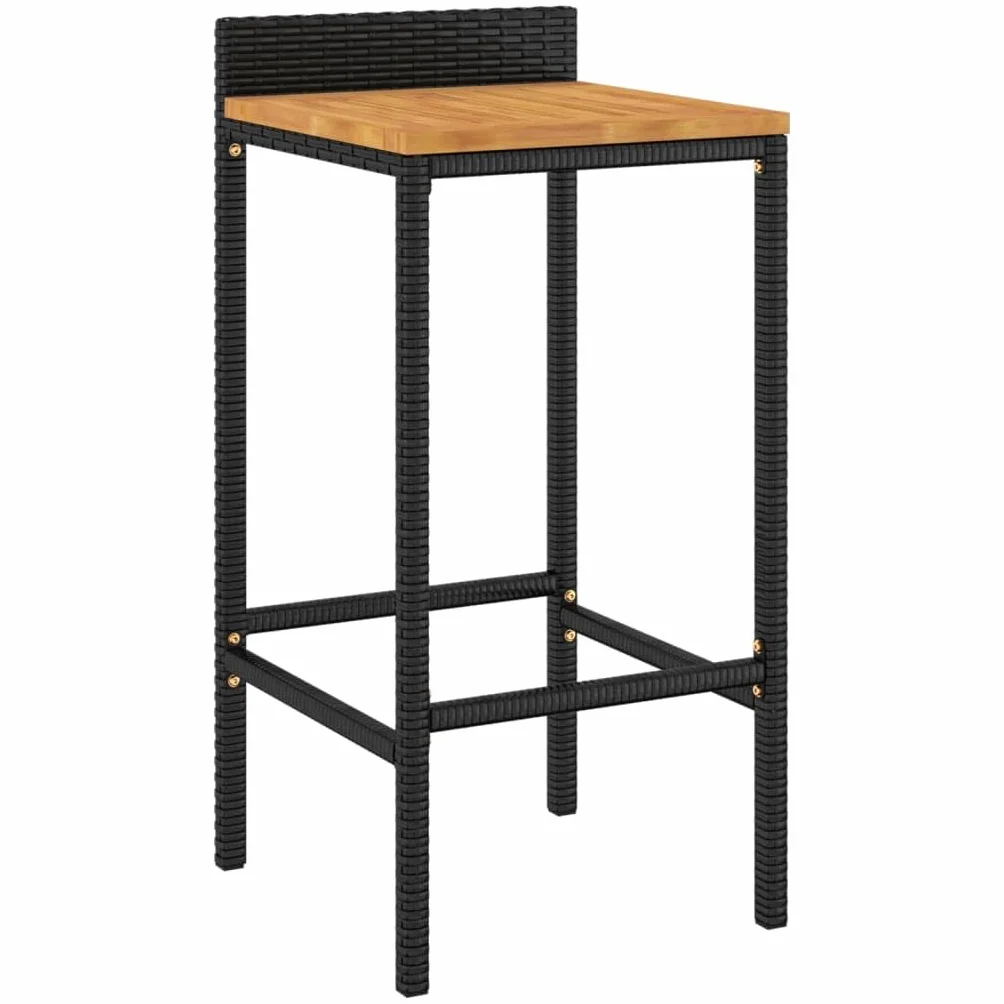 vidaXL Mesa Bar y taburetes jardín 5 pzas Madera Acacia ratán PE Negro