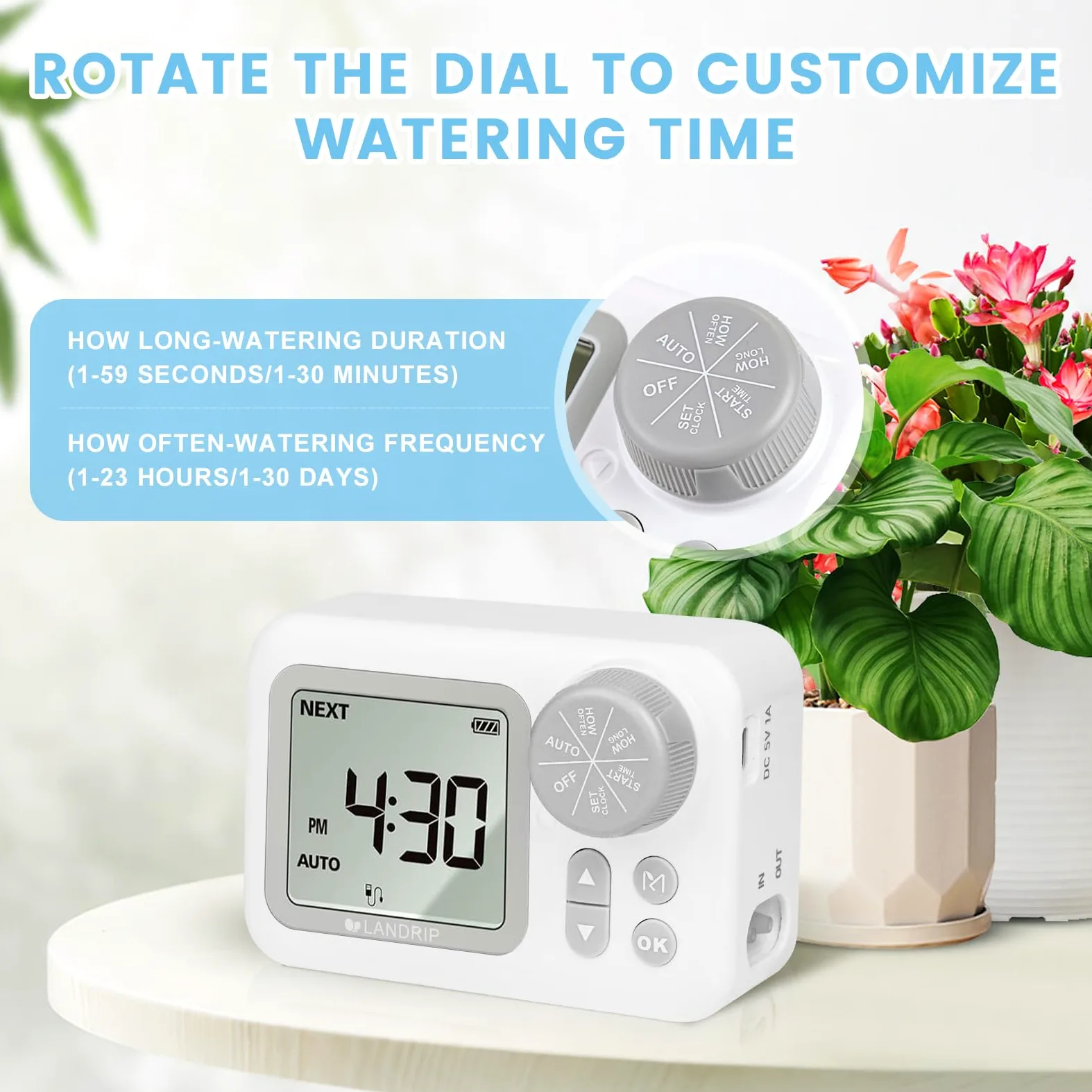 Landrip Sistema de Riego Automático, Riego Automatico Macetas para 15 Plantas en Maceta, Kit de Riego por Goteo Automático Recargable para Plantas de Interior, Balcón, Riego de Vacaciones