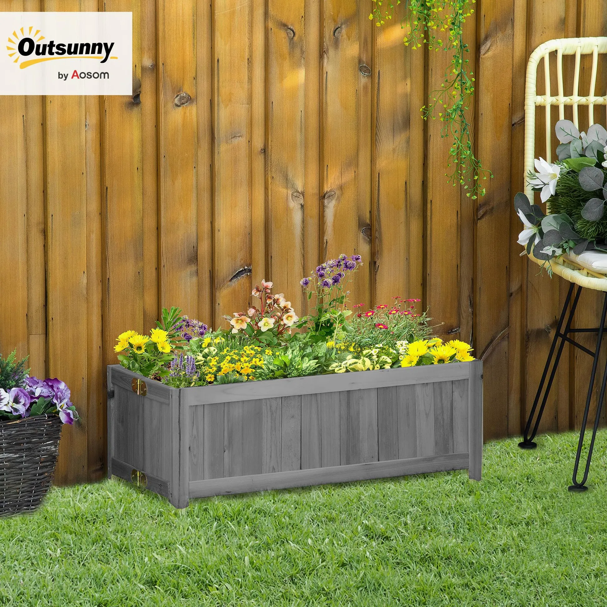 Outsunny Jardinera de Madera Plegable Jardinera Elevada para Cultivos Verduras Flores en Exterior Patio Balcón Terraza 70x30x25 cm Gris