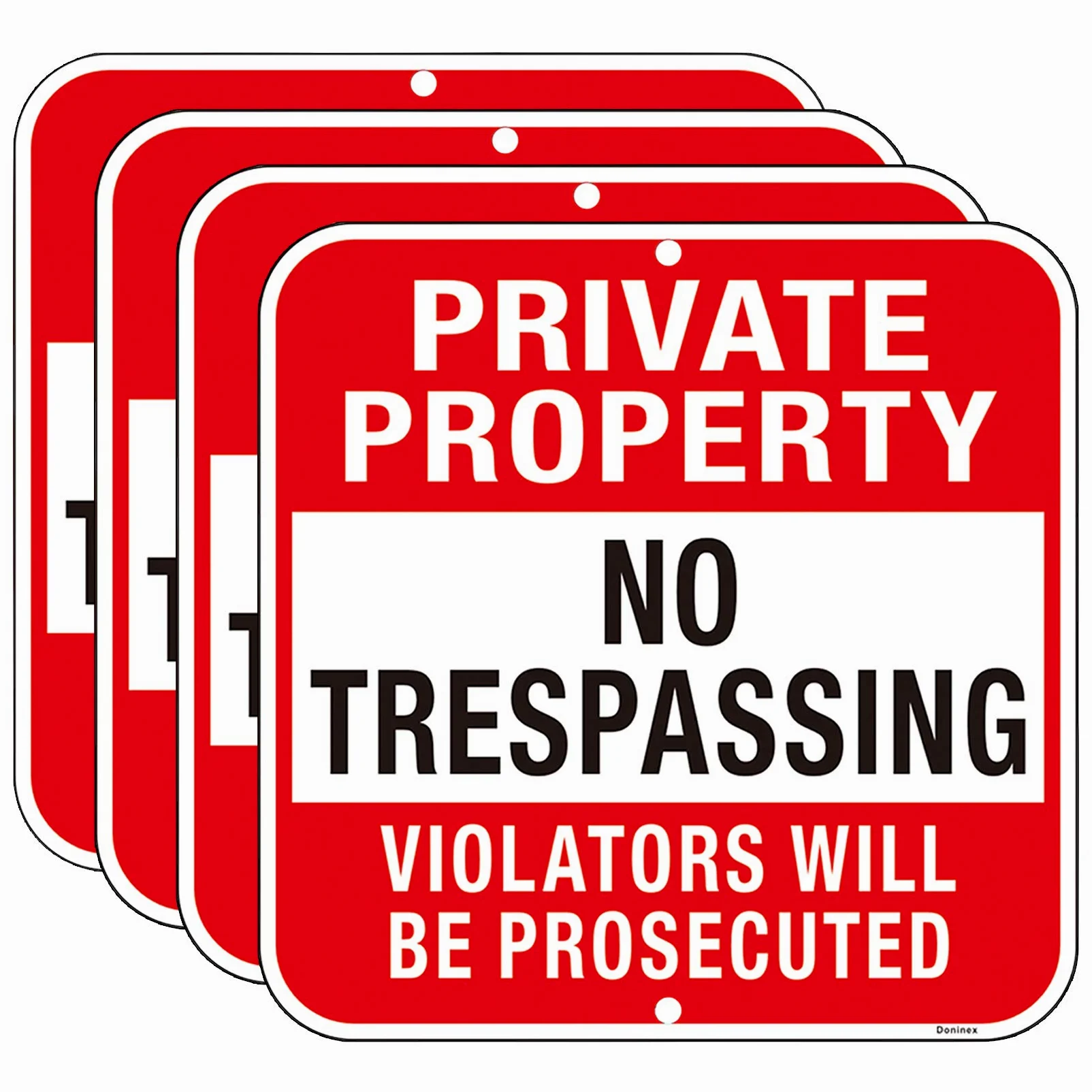 Letrero grande (4 unidades) de propiedad privada con texto en inglés "No Trespassing", de metal resistente, aluminio reflectante, violators Will Be Prosecuted, al aire libre, resistente a la