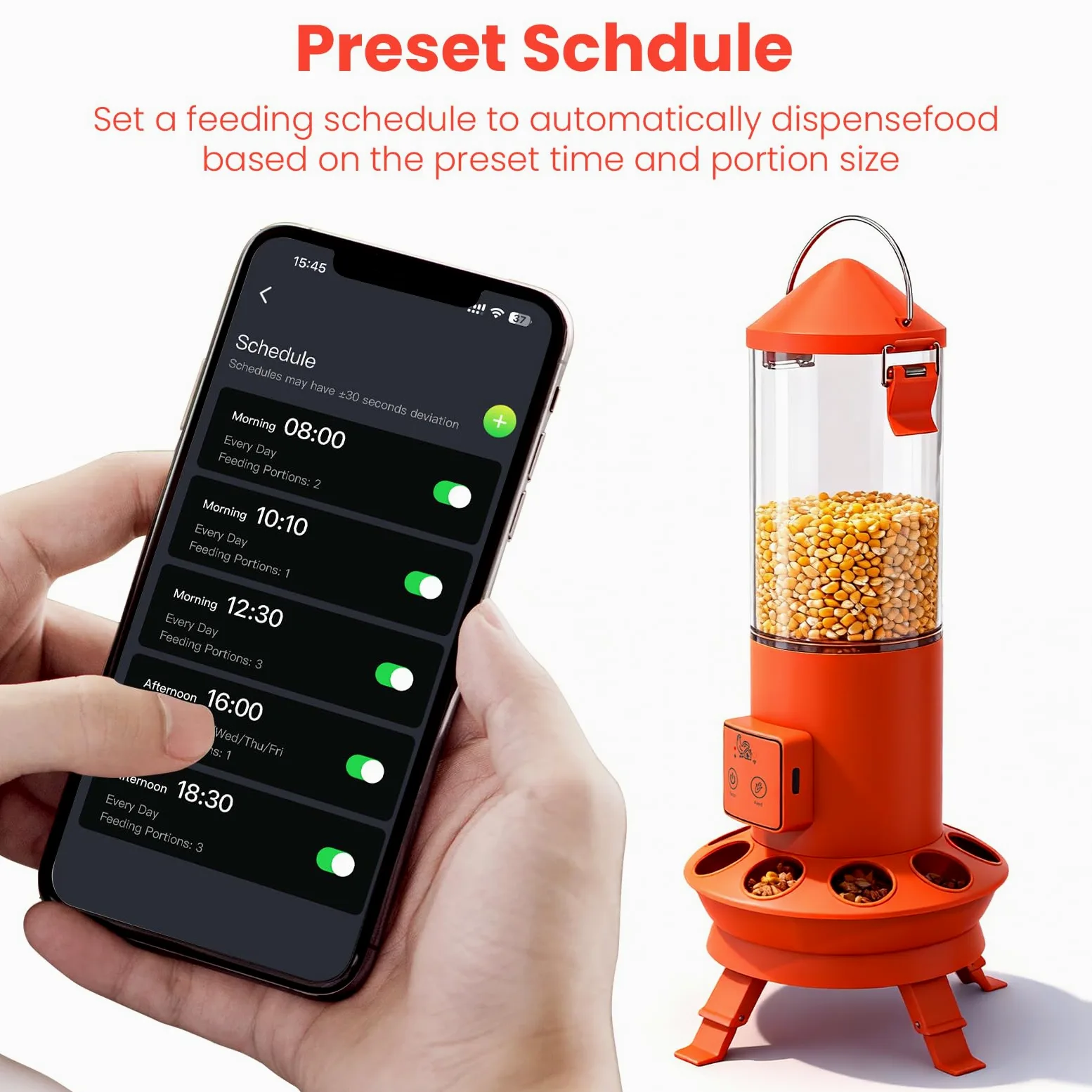 Alimentador automático de pollo, accesorios inteligentes para gallineros, alimentación inteligente de pollos con control remoto sin residuos, horario de alimentación preestablecido, 9 puertos de