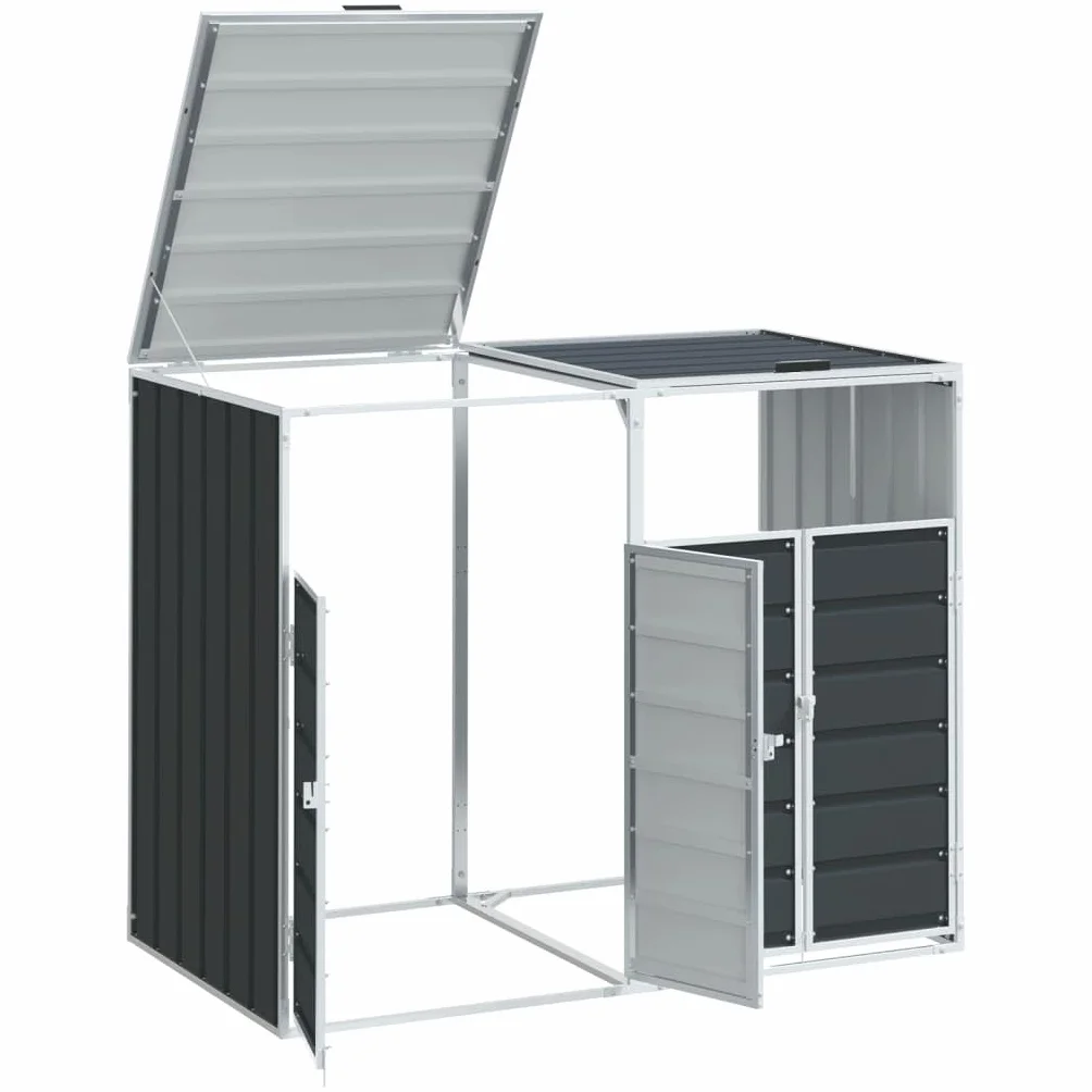 Cobertizo contenedor Doble Basura Acero Antracita 144x81x113 cm, Casa y jardín Productos del hogar Accesorios para contenedores de residuos Soportes para contenedores de residuos