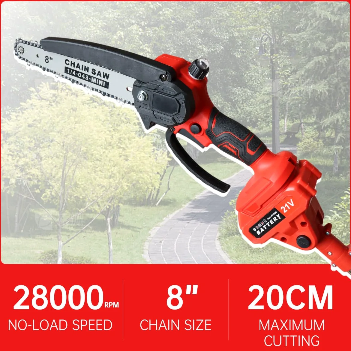 Minimotosierra de Batería 2-en-1, Podadora Eléctrica Batería 8 Pulgadas con Pértiga Plegable 180cm, Sierra Eléctrica Podar Arboles 2x2000mAh, Podadora de Altura para Jardín y Poda de Árboles