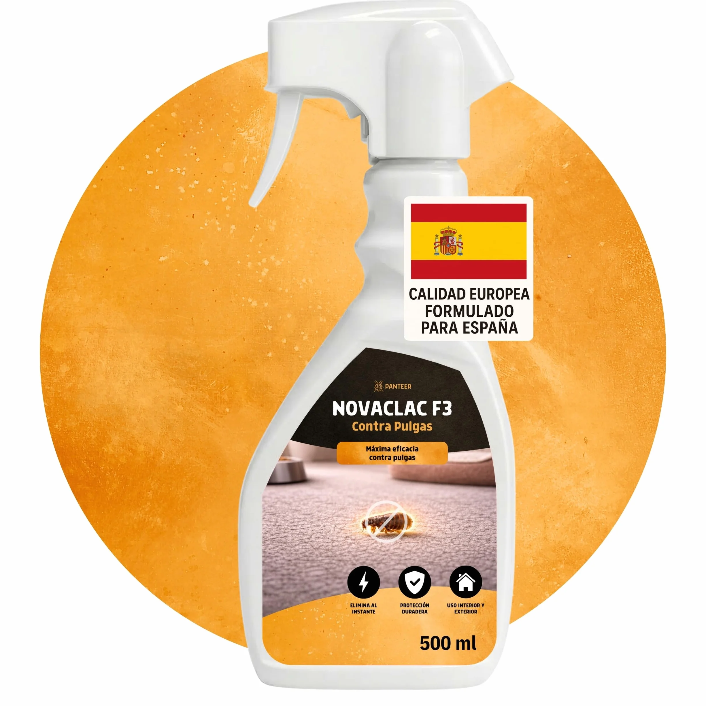 NOVACLAC F3 Mata Pulgas – Spray Insecticida 500 ml PT18 – Elimina pulgas al instante – Protección duradera – Uso interior y exterior – Calidad europea formulada para España