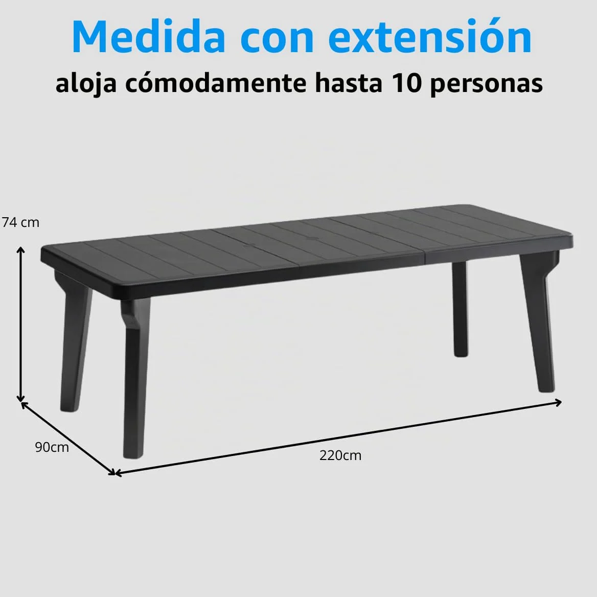 Tomaino - Mesa de jardín extensible de plástico Berg160/220 x 90 x 74h cm - Mesa de exterior con extensión (new antracita)
