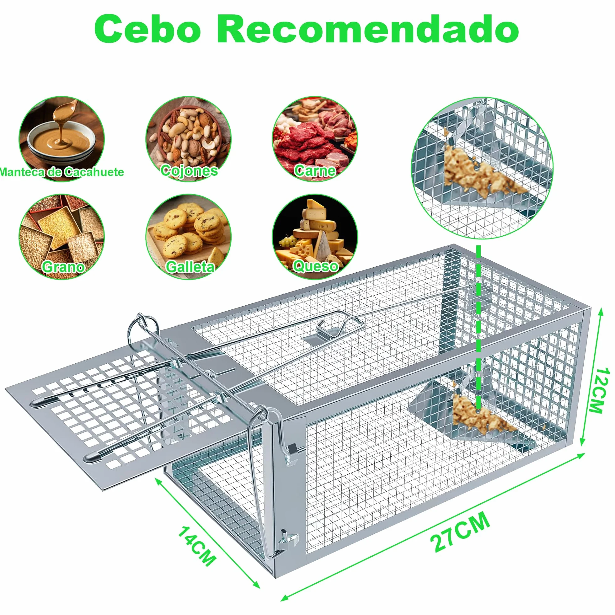 Trampa para Ratones Vivo, 2 PCS XL Trampas Ratas para Interiores y Exteriores Sin Matar Cepos para Ratones Reutilizable, Sin Mecanismo de Liberación Táctil para Cocina Jardín Hogar - 27 x14 x12 cm
