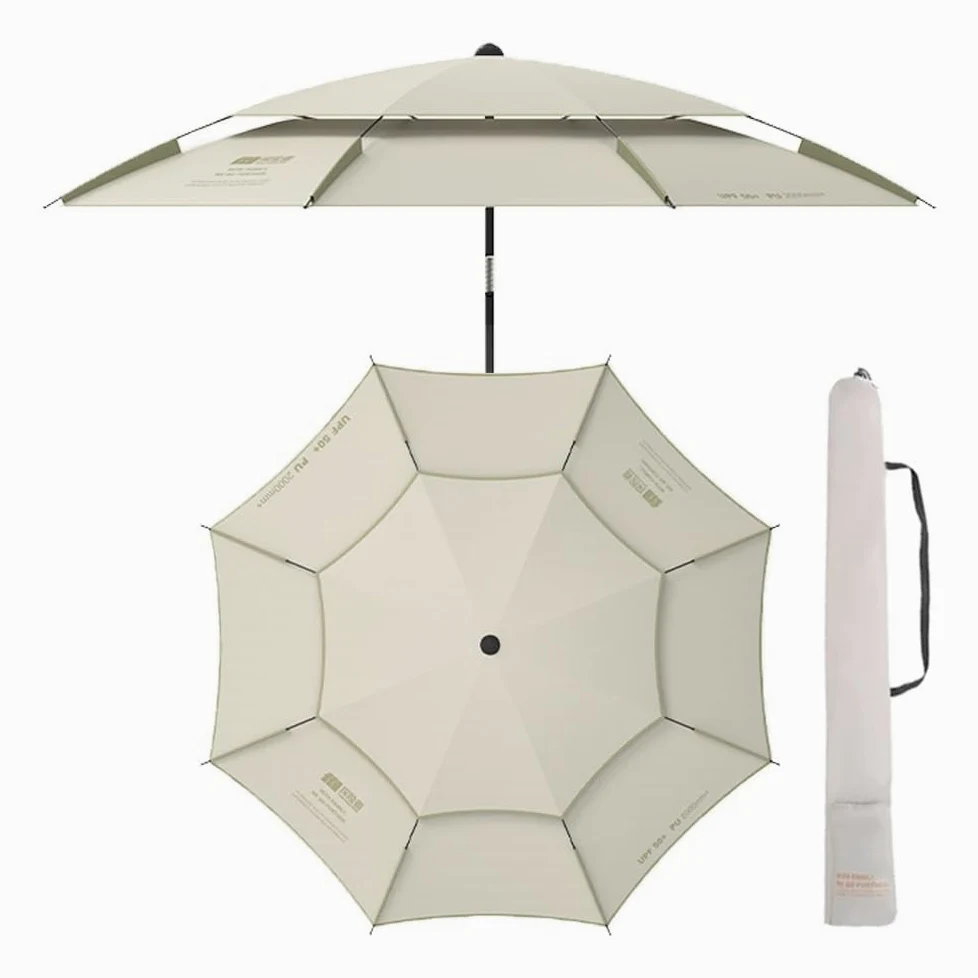 2.2m Sombrilla De Playa Antiviento,Paraguas De Pesca Plegable, Inclinación Ajustable, Sombrilla De Mesa Al Aire Libre con Techo De Ventilación(Beige)