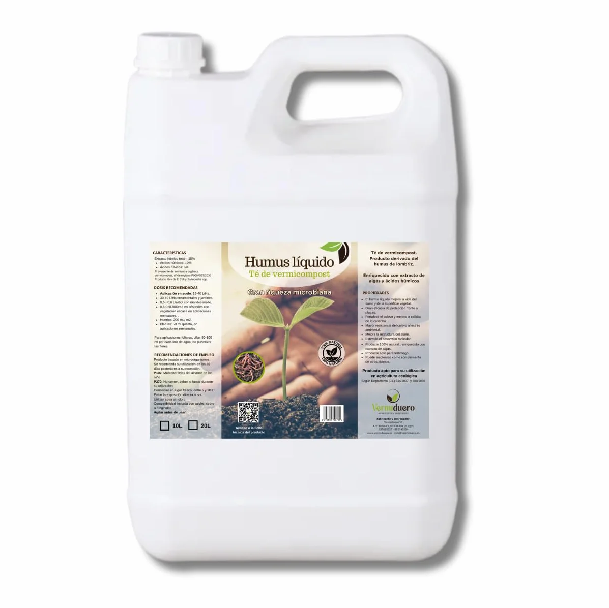 Humus líquido Vermiduero 5L. Abono líquido derivado del humus de lombriz, ecológico | Apto para Huerto, Plantas y Jardín | Aplicación Foliar y Fertirriego