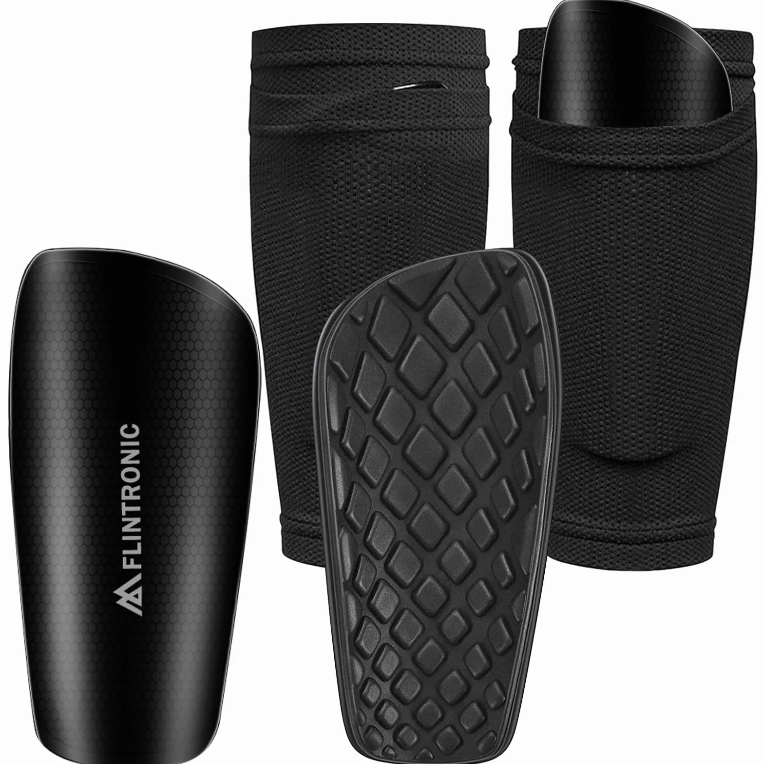 flintronic Espinilleras de Fútbol para Niños, Calcetines con Mangas Altas Elásticas, Doble Capa