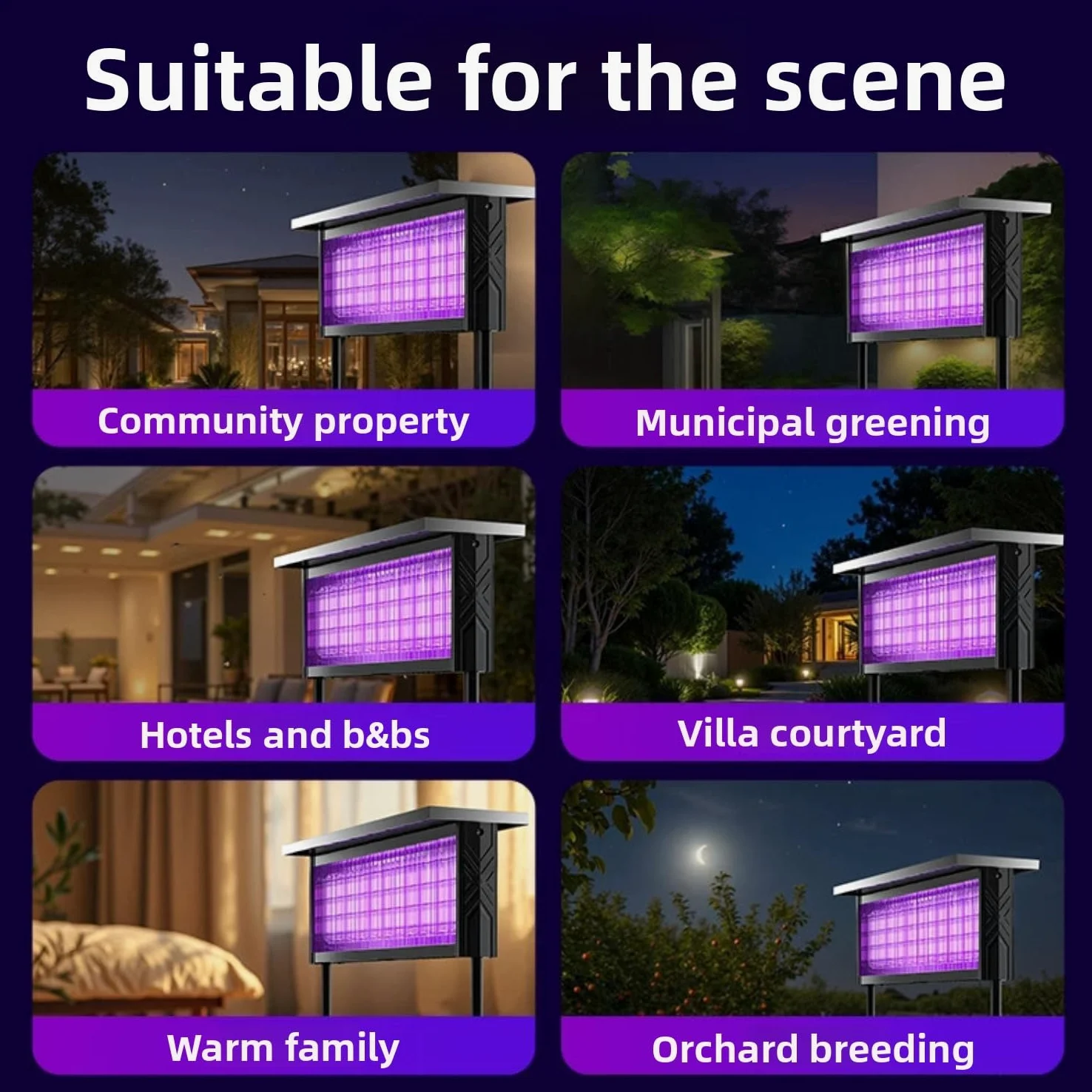 Matamosquitos solar, exterminador de insectos con luz UV, repelente de plagas impermeable para patio, jardín, parque, comunidad, control eficaz de mosquitos e insectos (negro, 23 cm)