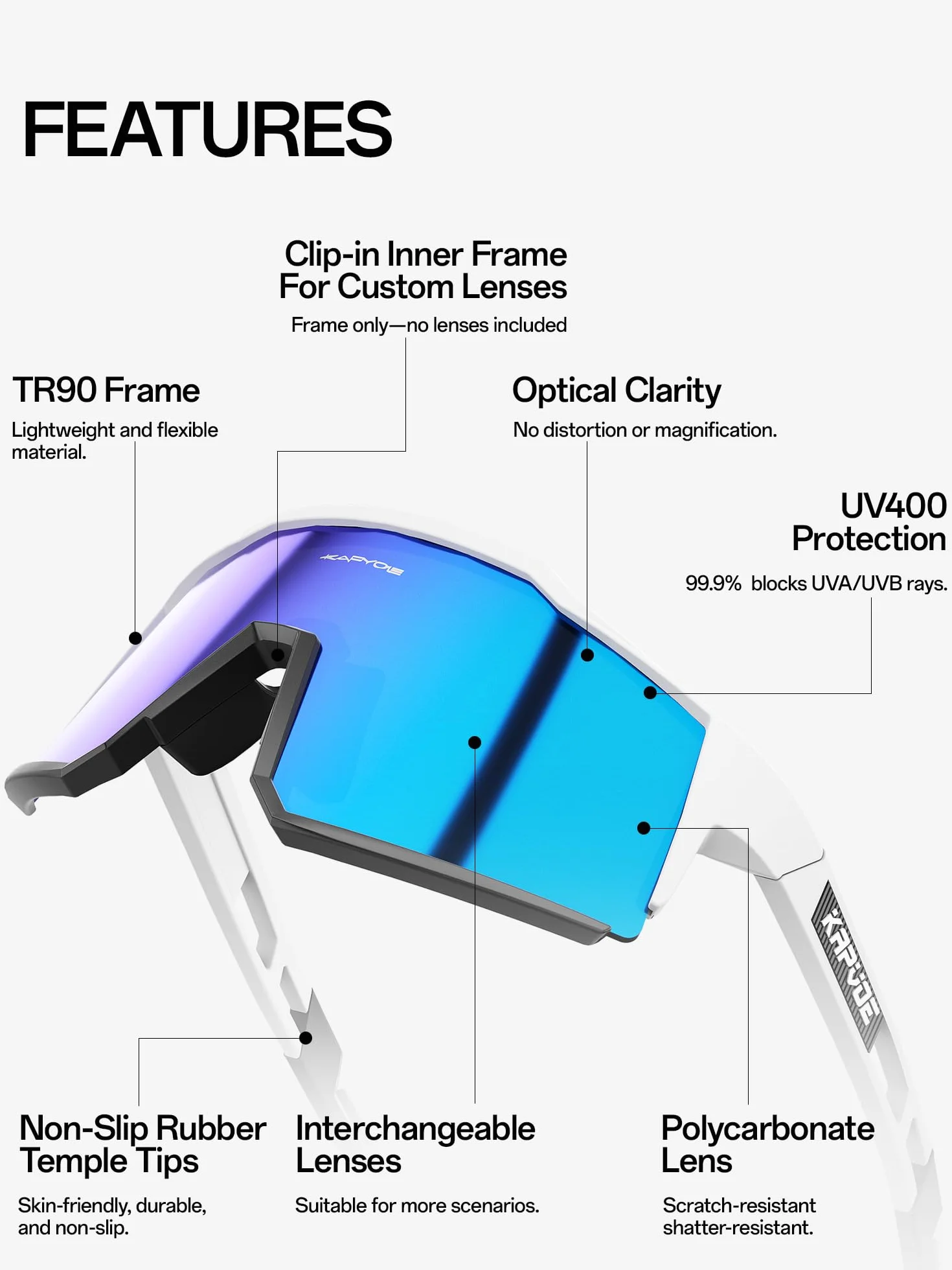 KAPVOE Gafas de Ciclismo Polarizadas K9022 TR90 4 Lentes Intercambiables Deportivas