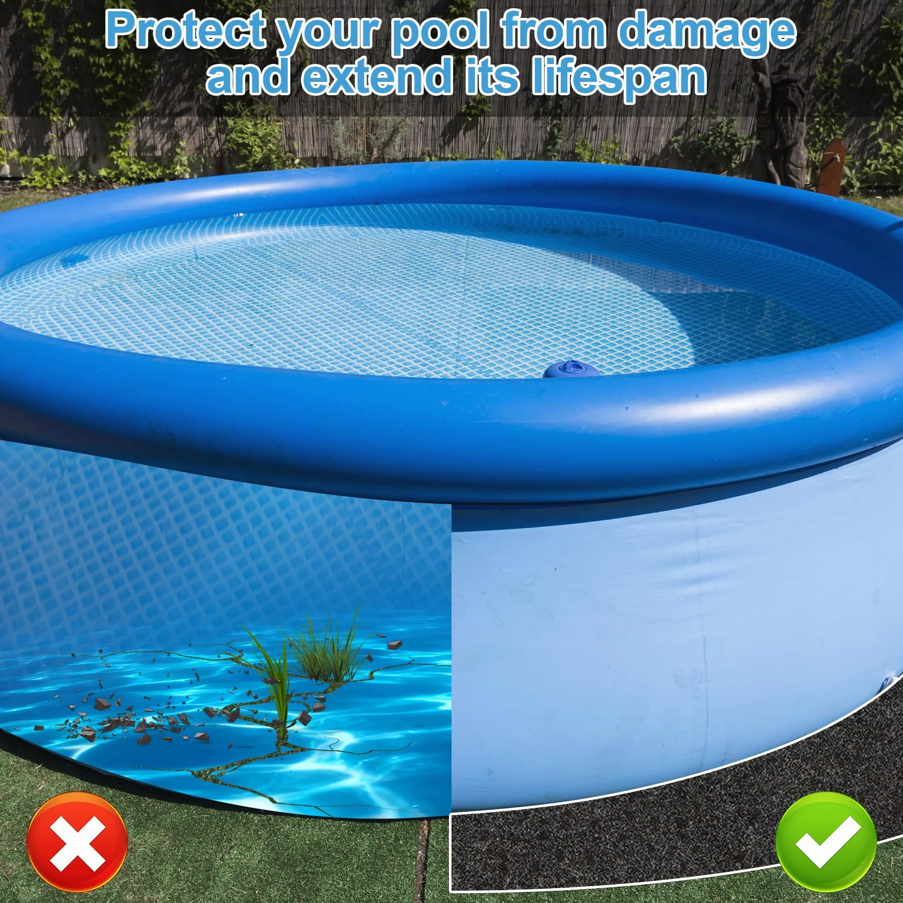 TZEKING Base de Piscina 4m Rectangular, Lona de Suelo en Geotextil 200g/m², Antideslizante y Absorbente para Piscinas Elevadas y Exteriores, Fácil de Colocar y Plegable para Jacuzzi