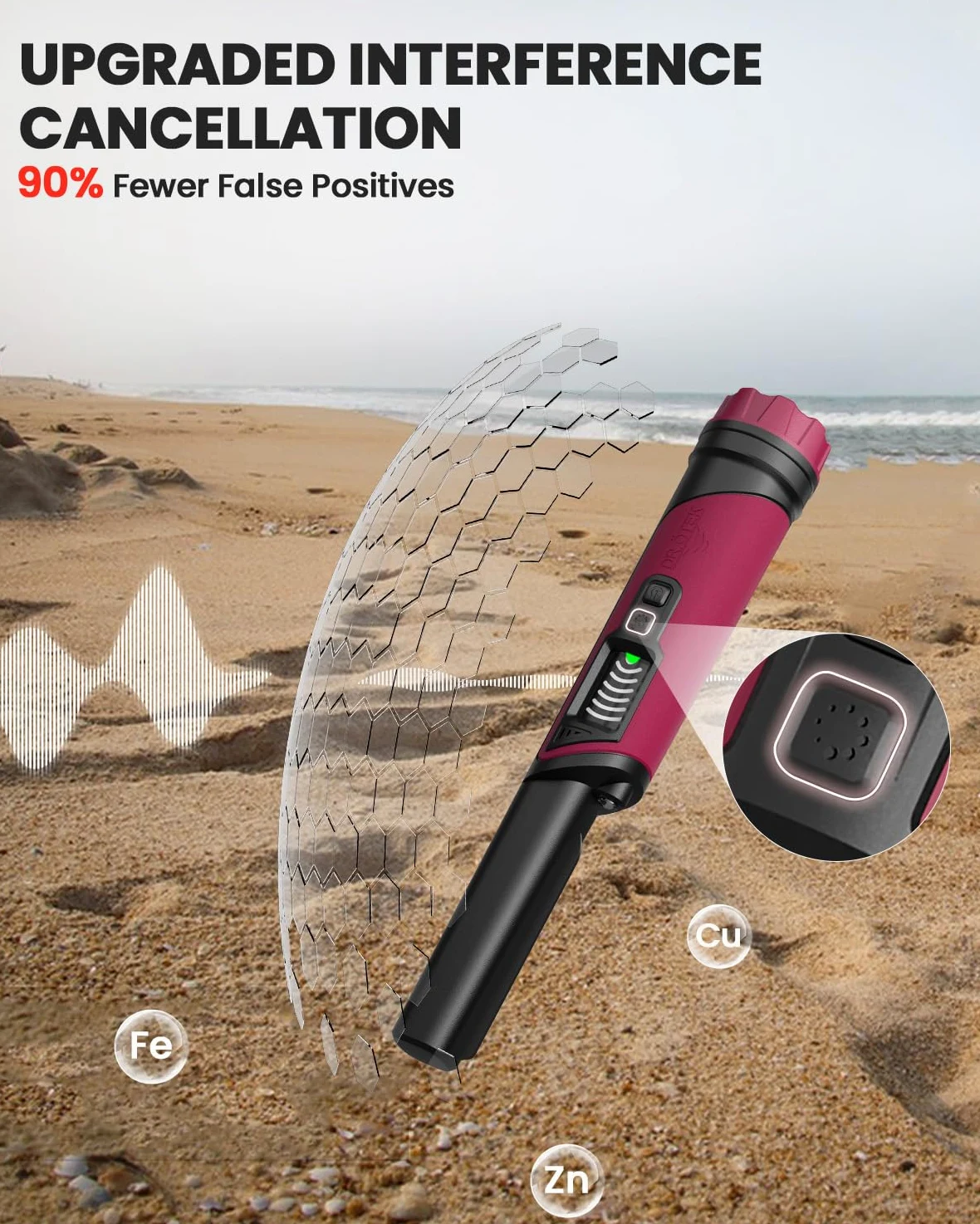 DR.ÖTEK Detector de metales, IP68 puntero de mano totalmente impermeable con pantalla LCD, innovadora función de cancelación de interferencias, mayor sensibilidad, 3 modos, reliquias, monedas