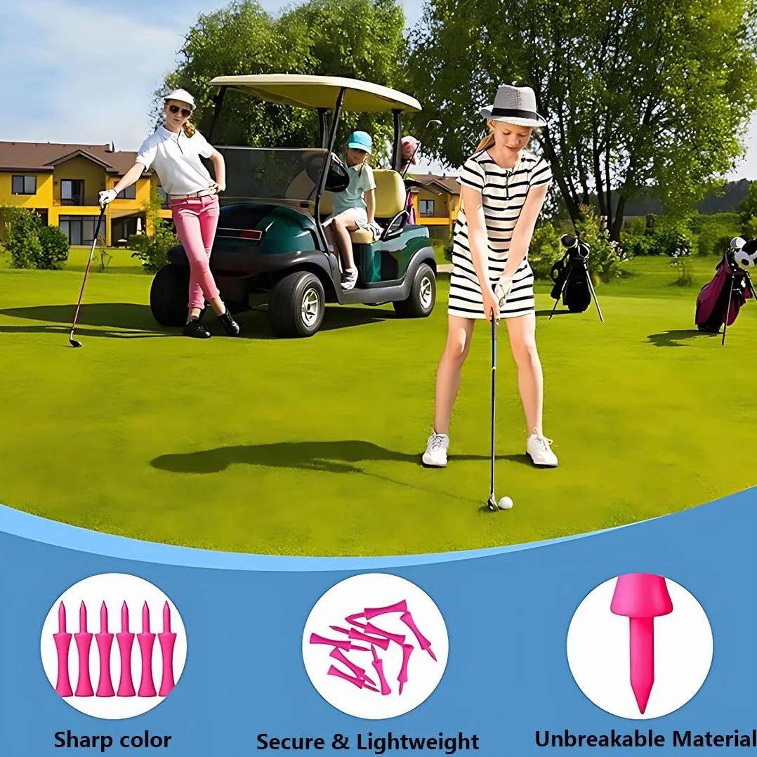 Tees de golf de plástico irrompibles, paquete de 48 unidades de 32-70 mm, fricción reducida y liberación lateral