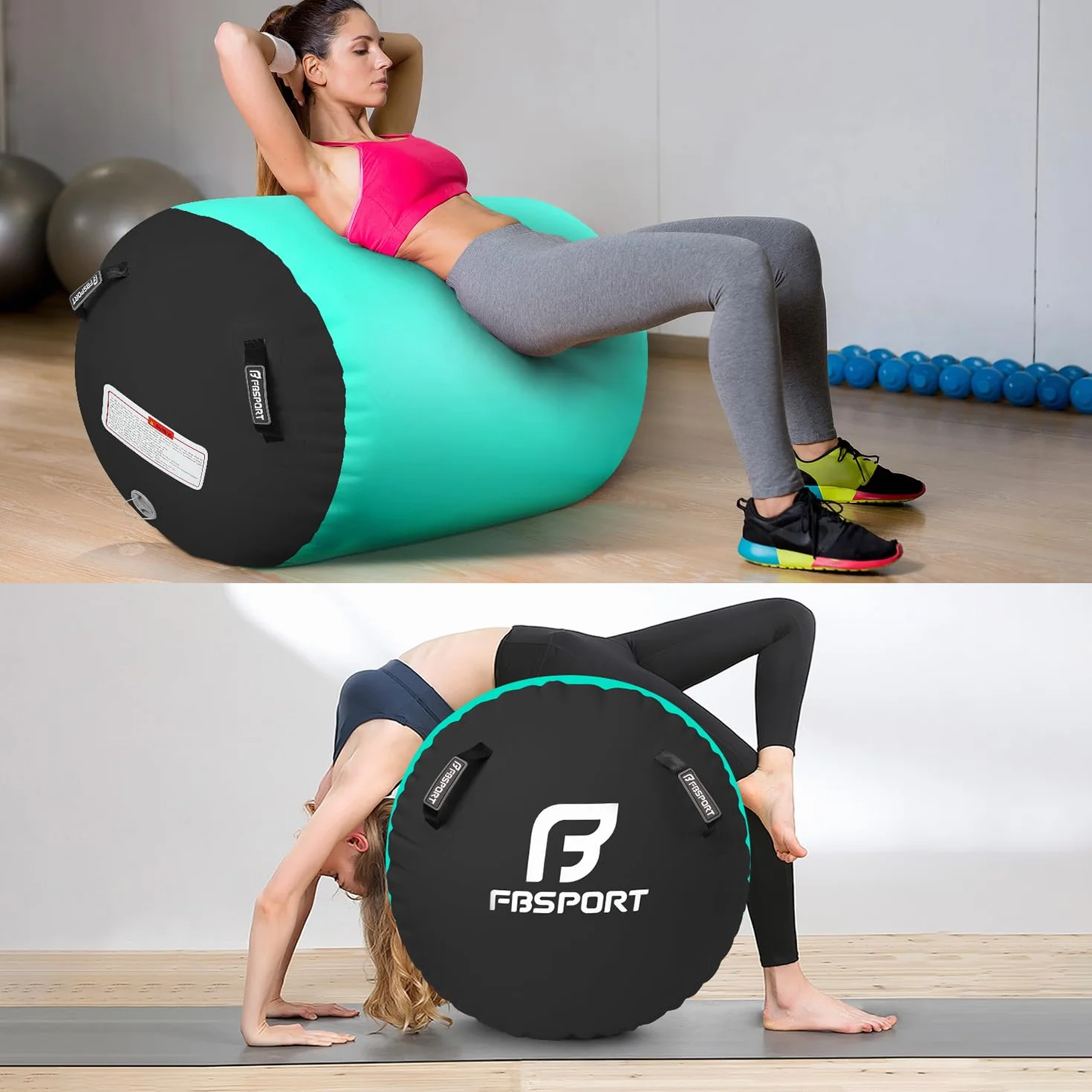 FBSPORT Air Roller 100x60 cm Yoga Gymnastik Zylinder Gym Air Barrel Tumbling Track Sportmatte
