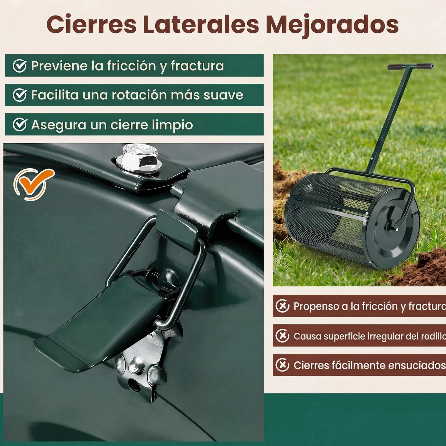 GYMAX Esparcidor de Semillas de Césped, Esparcidor de Abono con Mango de 2 Alturas Ajustables, Estructura de Metal Resistente, Bloqueos Laterales, Dispensador de Compost para Jardín (Verde)