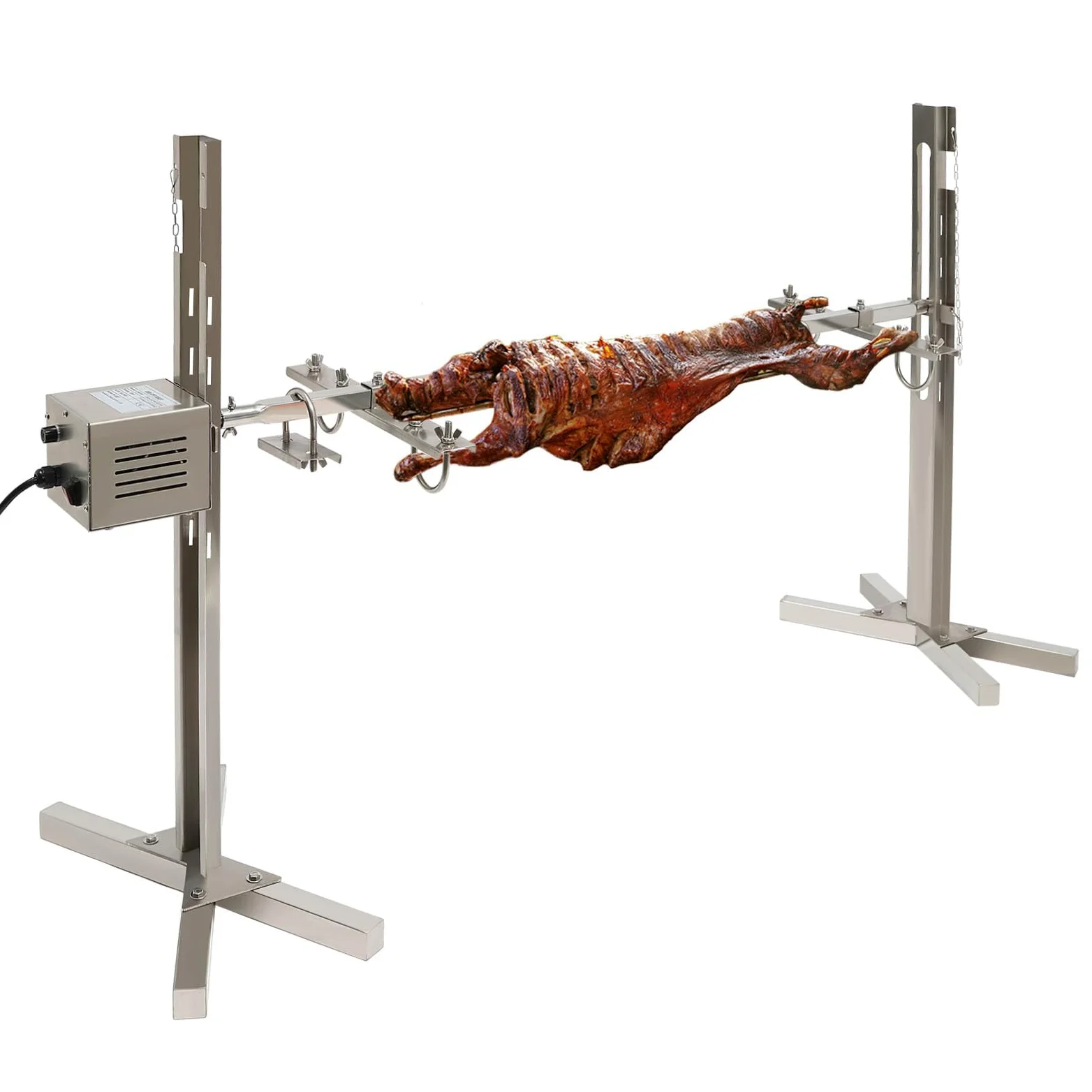 Kit de asador para barbacoa y parrillas de gas, acero resistente que permite una carga máxima de 40 kg, ajuste de altura de 5 engranajes, 134,62 cm de largo para cocinar cerdo, cabra, pollo