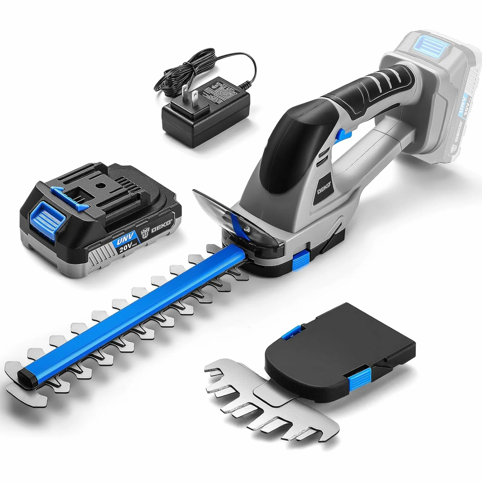 Cortasetos Bateria 20V: DEKOPRO Cortasetos Electrico 2 en 1 con Batería de 2000mAh y Cargador, Herramientas de Jardín, Tijeras de Poda, Tijeras de Césped