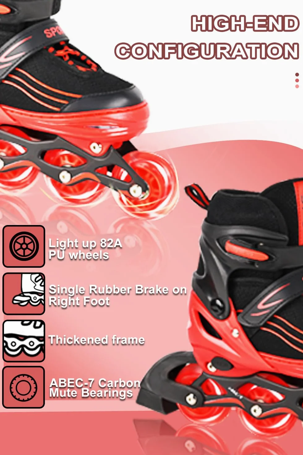 Patines en línea Ajustables para niños y adultos Interior Exterior Rojo