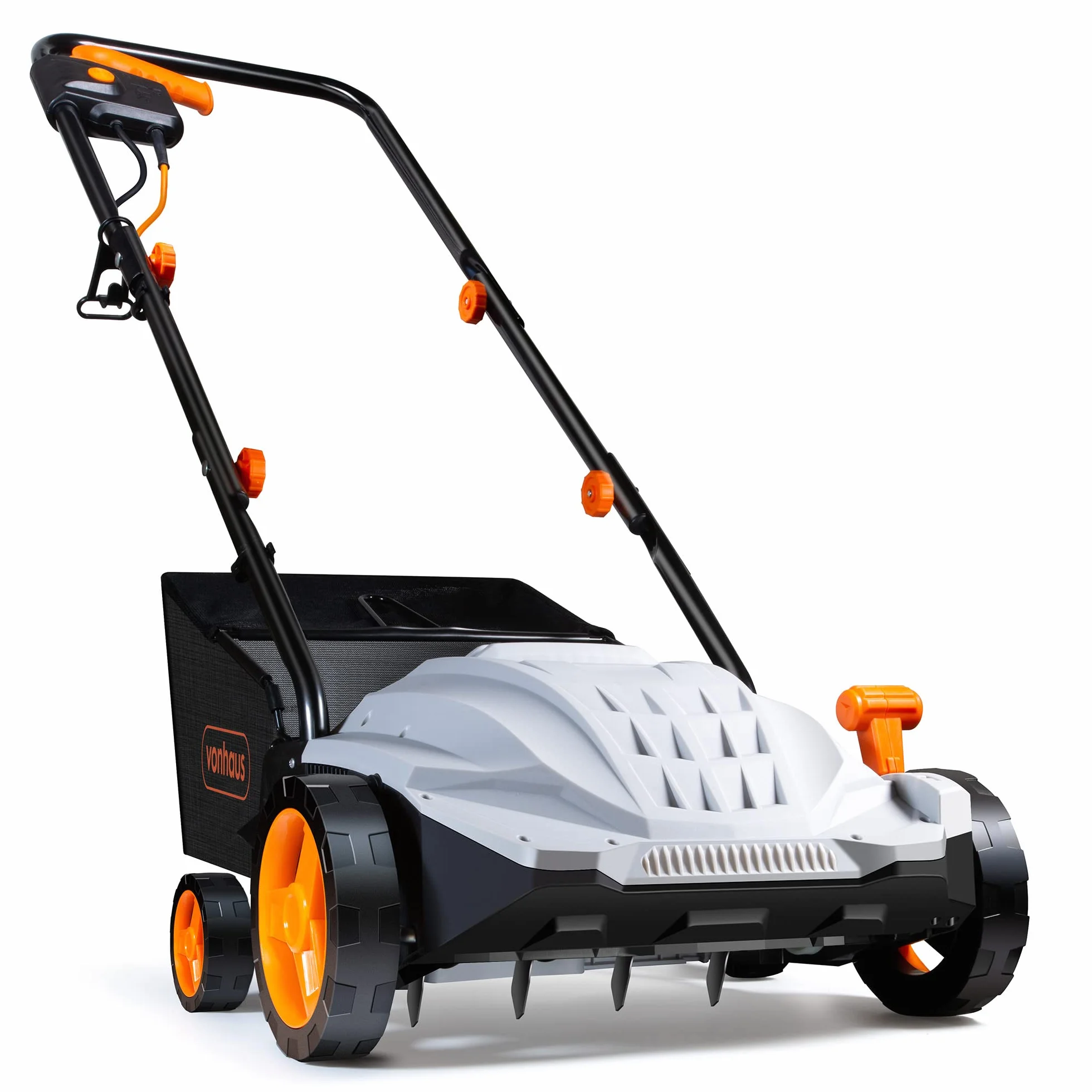 VonHaus Escarificador/Aireador/Rastrillo Eléctrico 1500W – Para Escarificar Y Rastrillar El Césped, Elimina Fieltro, Musgo Y Hojas Secas, Aireación Del Suelo, Caja 30L, 4 Alturas, Ancho 32cm