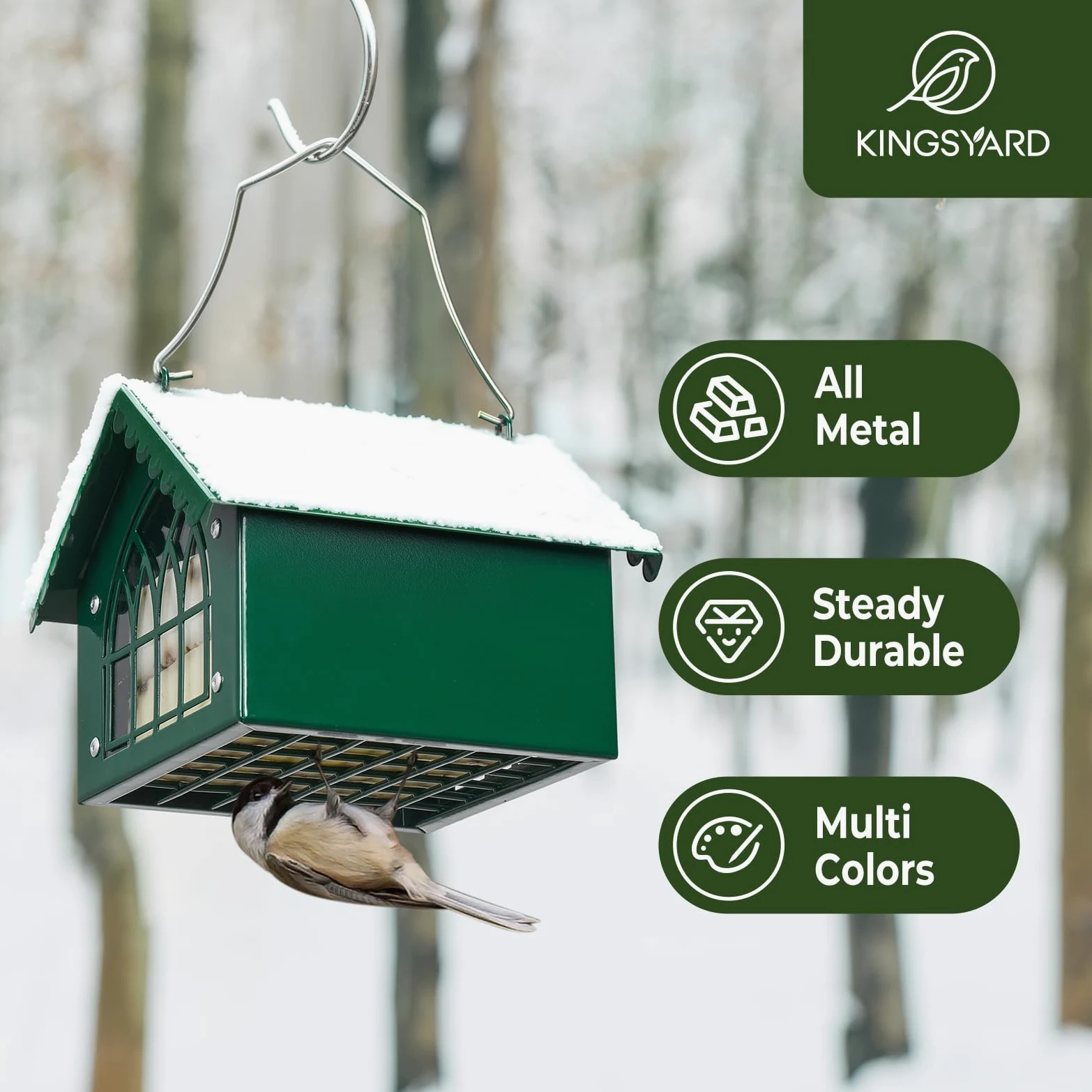 Kingsyard Comedero doble de sebo para pájaros con techo resistente a la intemperie, todo de metal, comederos de sebo boca abajo para colgar al aire libre, ideal para pájaros carpinteros, gallinero,