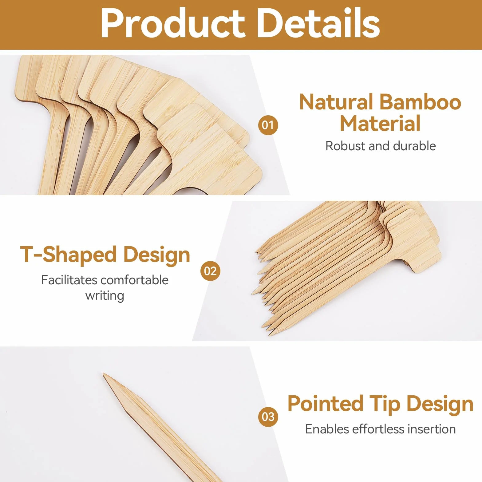30 Piezas Etiquetas Plantas Bambu con Rotulador de Doble Punta, 18 × 6 cm Etiquetas de Plantas en Forma de T, Carteles Huerto Exterior Pequeños para Semillas Hierbas Vegetales Flores