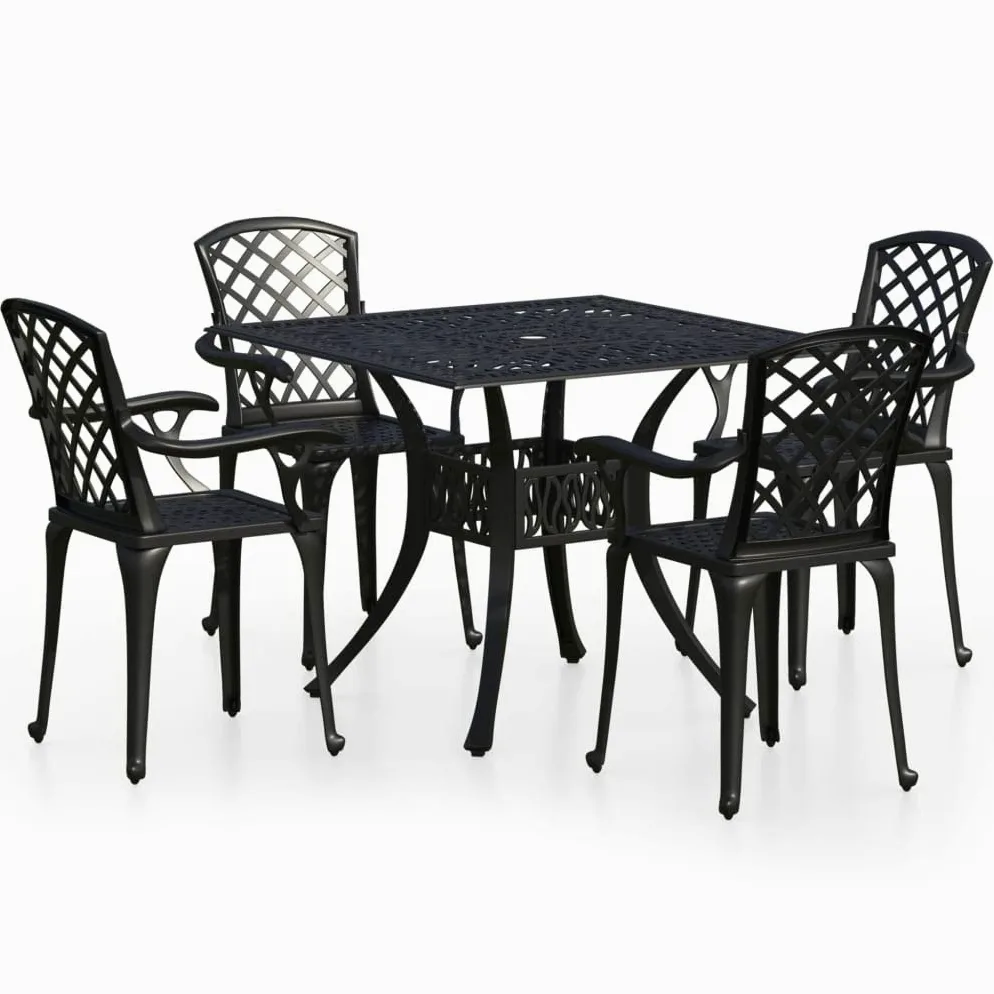 Juego de bistró de 5 piezas de aluminio fundido a presión negro juego de patio muebles de jardín apto para balcones