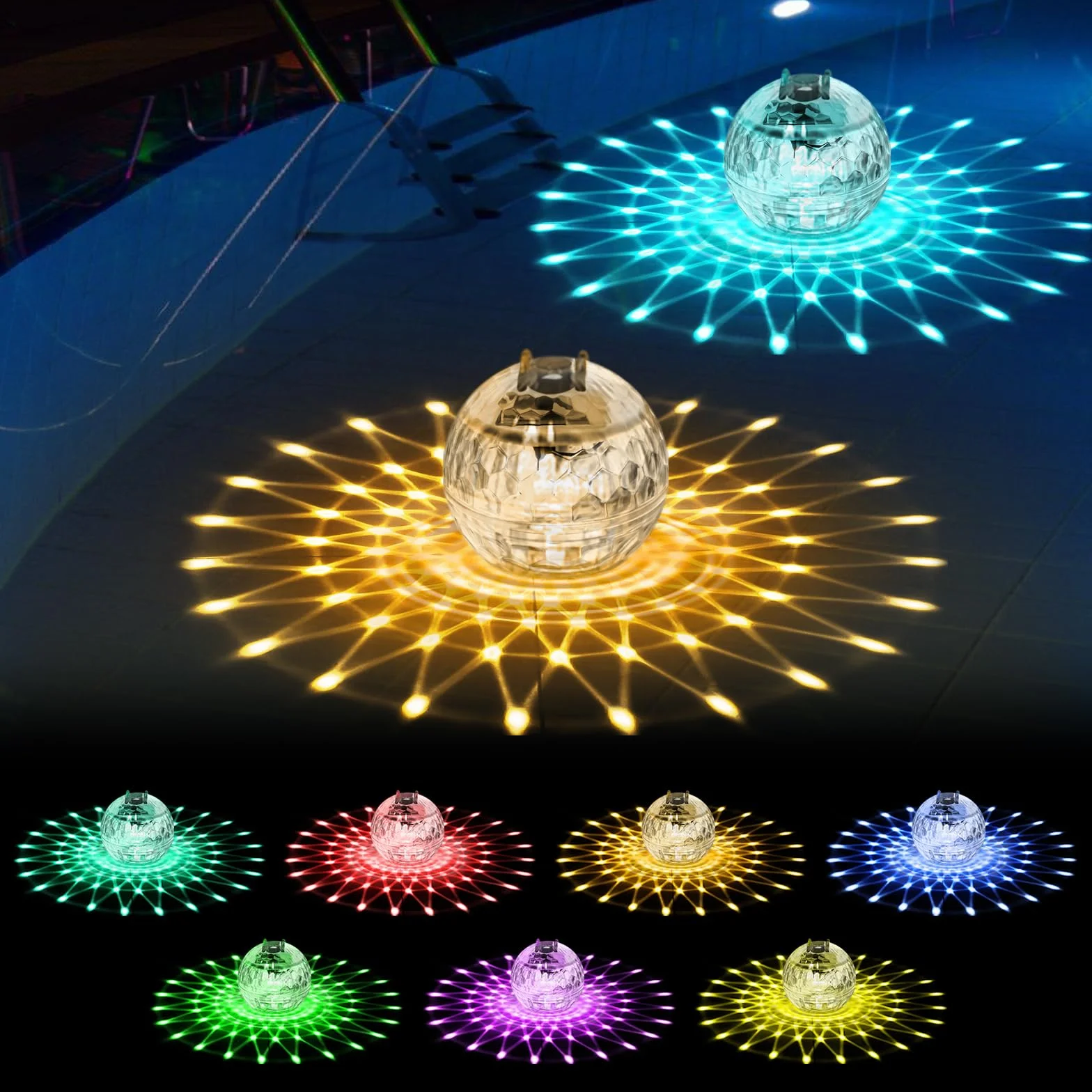 2 luces flotantes solares para piscina, 11 cm, luces solares para piscina, iluminación solar para estanque con iluminación RGB que cambia de color para piscina, fuentes