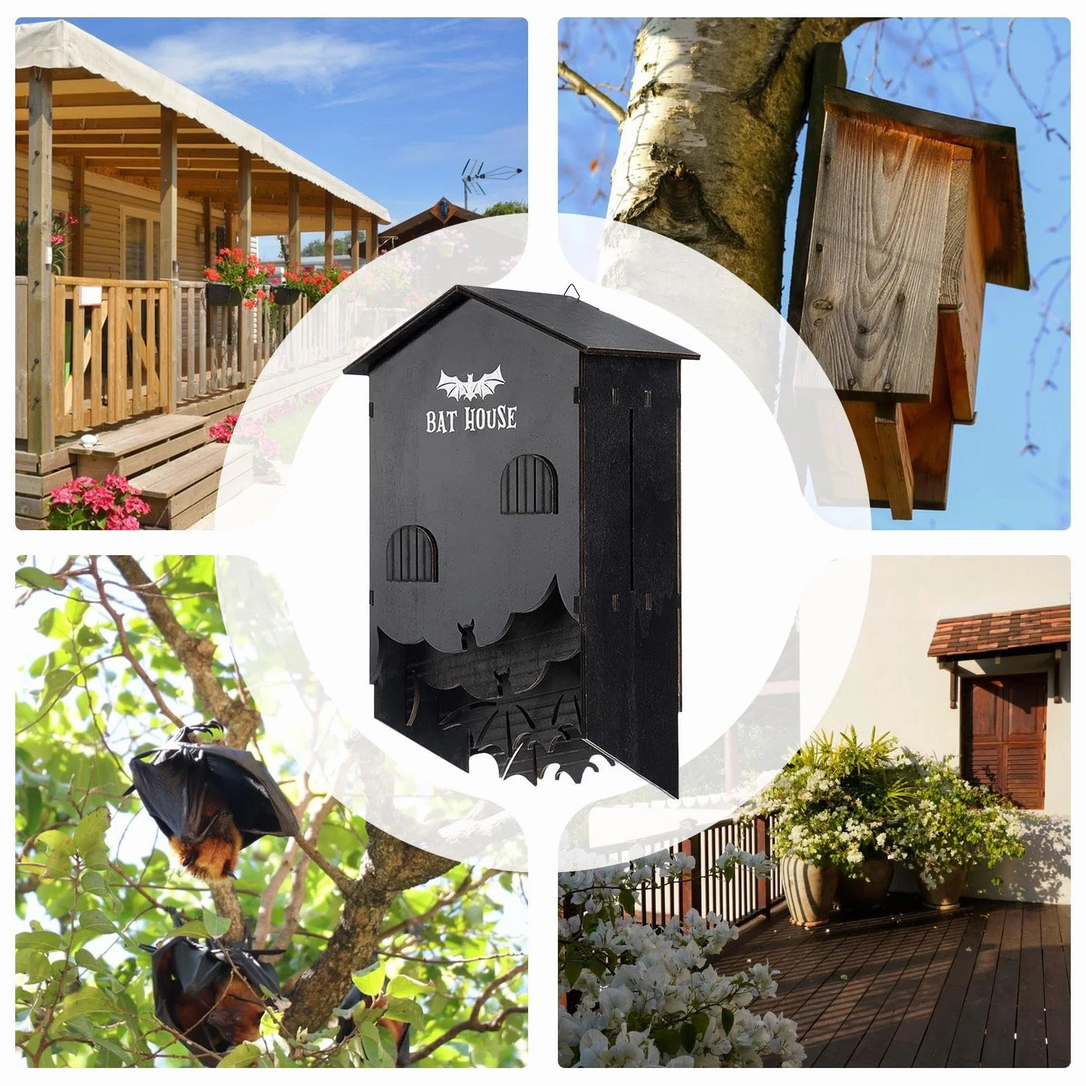 Cajas de murciélagos para Exteriores, de murciélago de Madera para jardín, Montaje en Pared, Caja de Refugio de cámaras para Patio al Aire Libre, jardín, Patio, árbol, decoración de