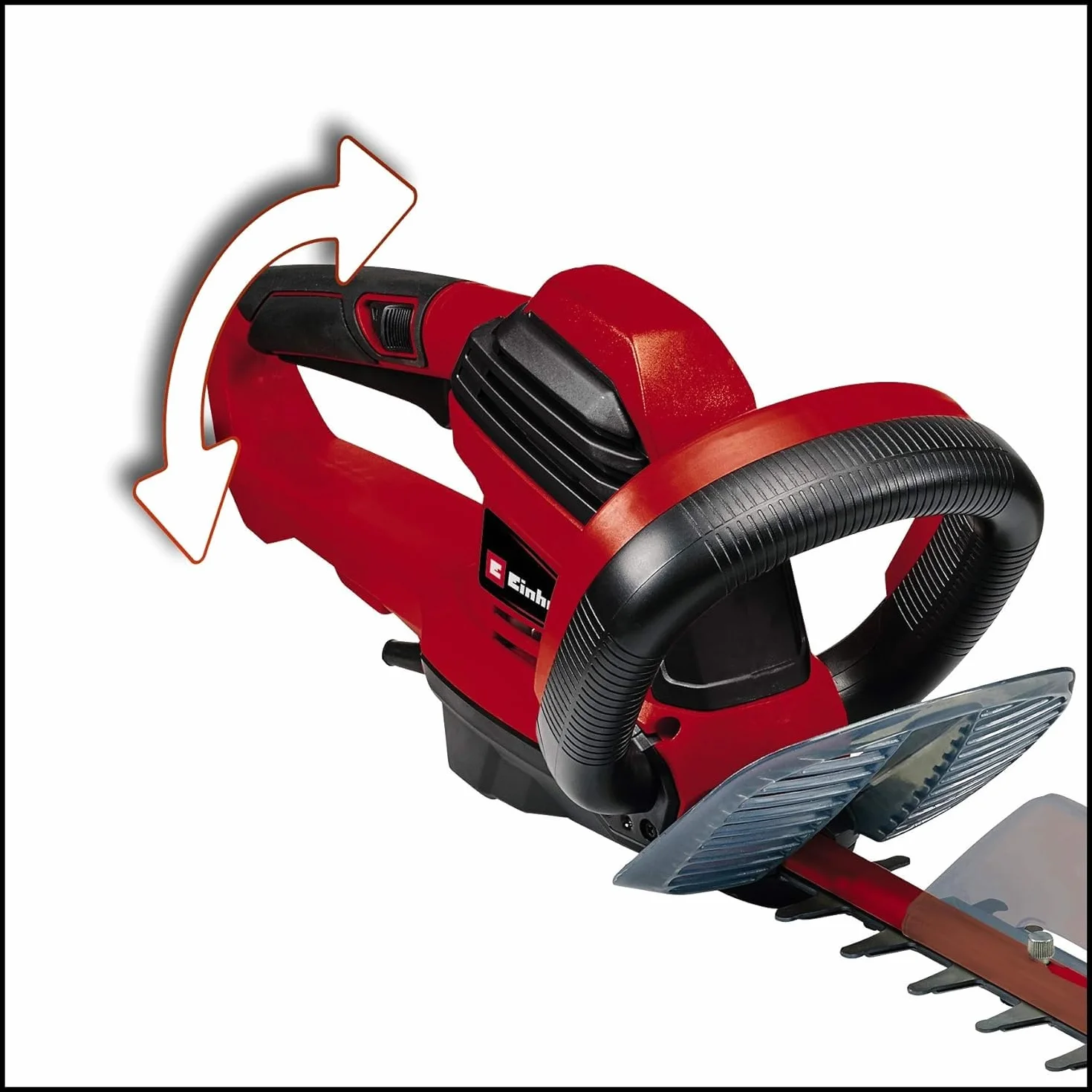 Einhell Cortasetos eléctrico GE-Eh 7067 (700 W, 670 mm de Longitud de Corte, 30 mm de Distancia Entre Dientes, recogedor de Recortes, Descarga de Cables)