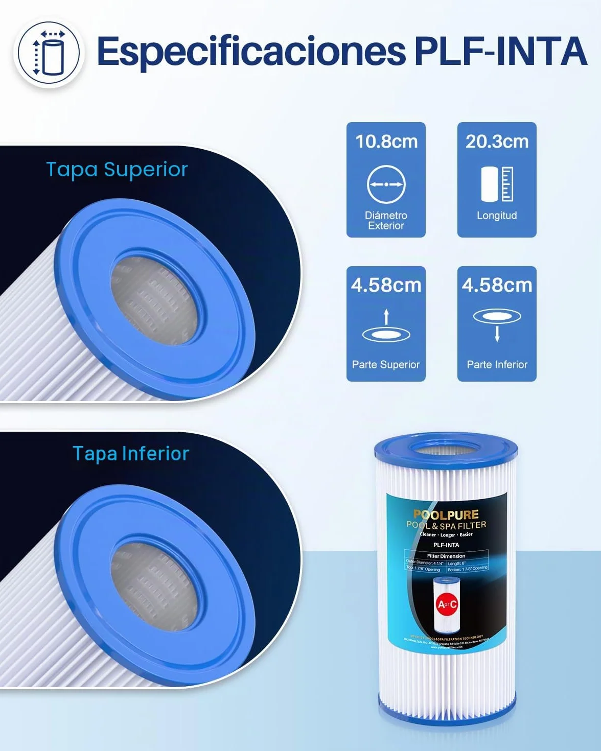 POOLPURE - Filtro de Repuesto para Tipo A o C, Compatible con Bombas Intex 29000E/59900E, filtros de fácil Ajuste para Piscinas de jardín, con Olas o sobre el Suelo, Paquete de 4 Unidades