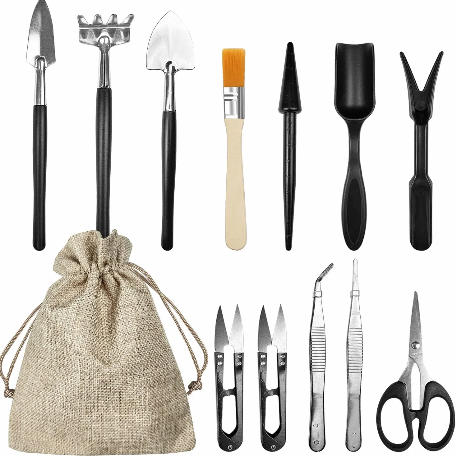 13 Piezas Kit Jardineria, Kit Bonsai con Bolsa Almacenamiento, Herramientas Bonsai, Herramientas Jardineria, Bonsai Kit Adecuado para Interior y Exterior Plantar Flores Trasplantar y Aflojar Tierra