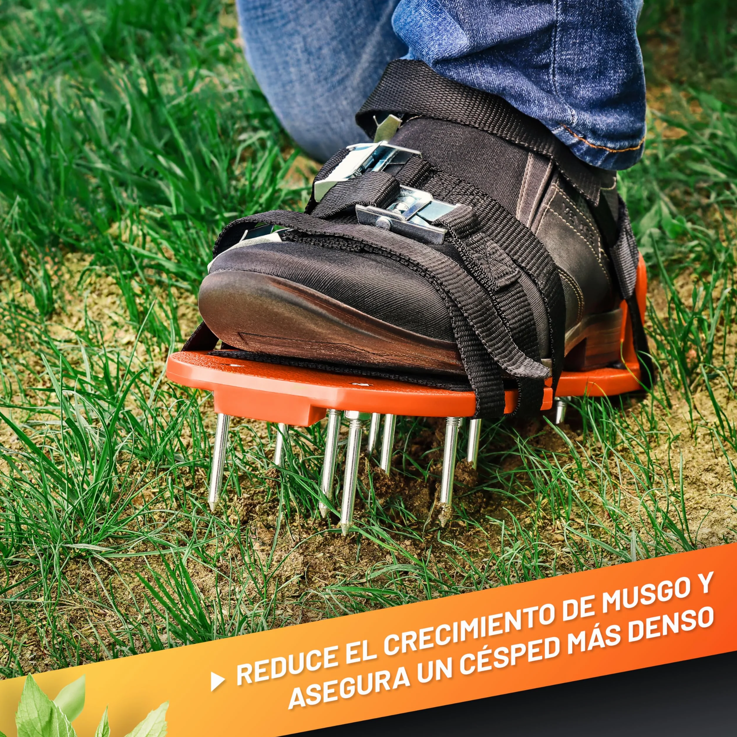GRÜNTEK Zapatos Escarificador de Cesped: Sandalias Aireador de Cespedes Jardín con Clavos en Acero y 4 Correas Ajustables
