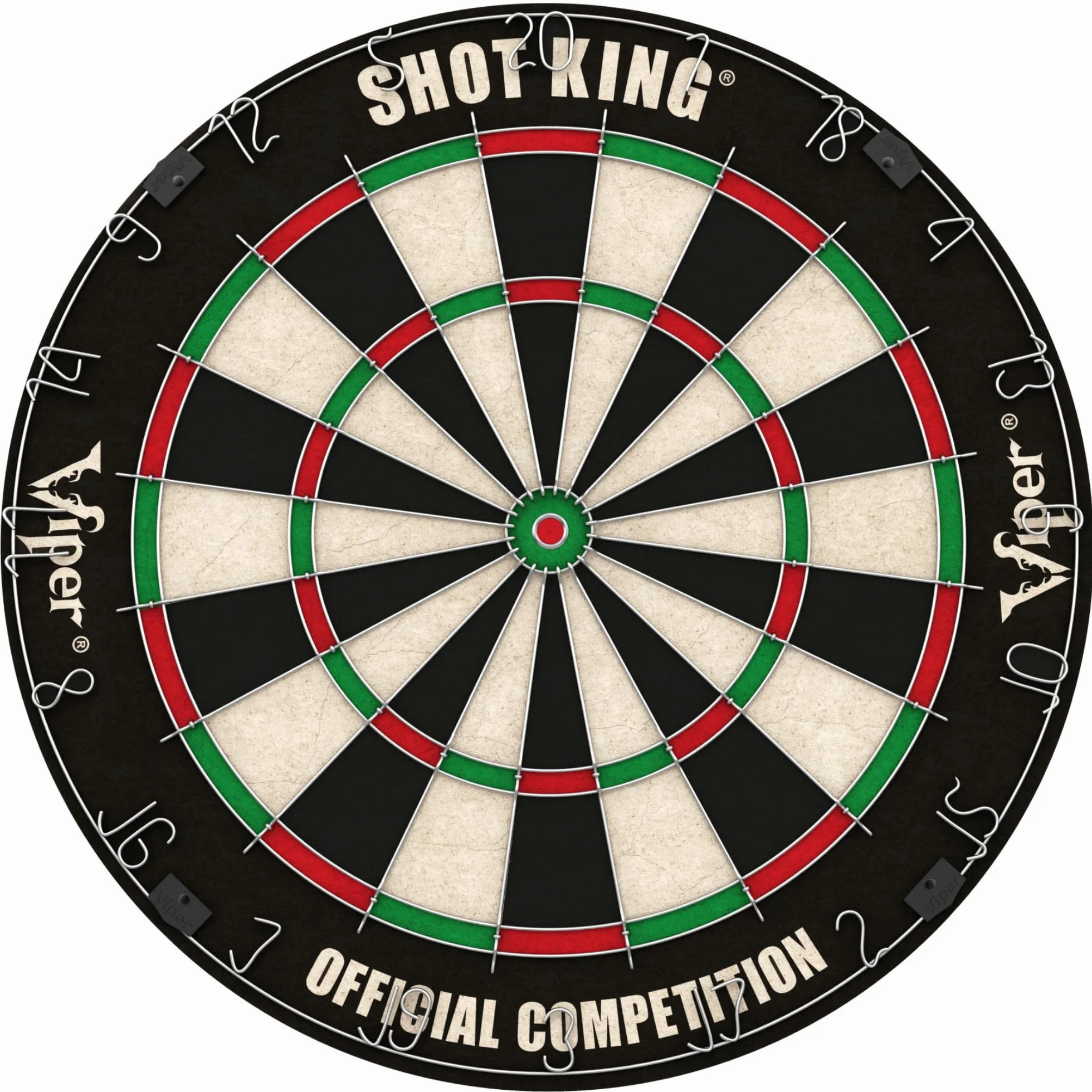 Shot King Regulation Bristle Steel Tip Dartboard Set 17.75 Inch Staple-Free Bullseye Galvanized Metal Spider Wire 6 Darts