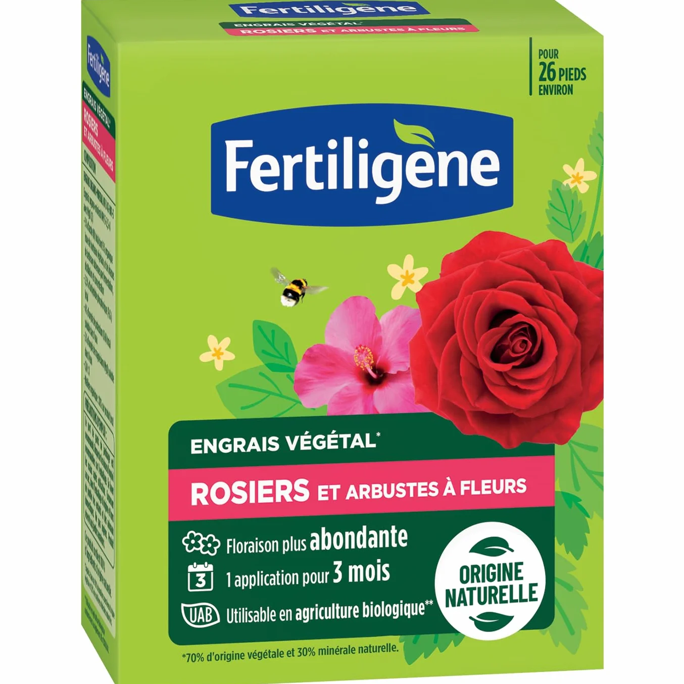 FERTILIGENE FEGROS650 - Fertilizante vegetal rosas y arbustos florecientes 650 g - Floración más abundante - Solo 1 aplicación en 3 meses - Hasta 26 pies - Producto 100% natural con zeolita
