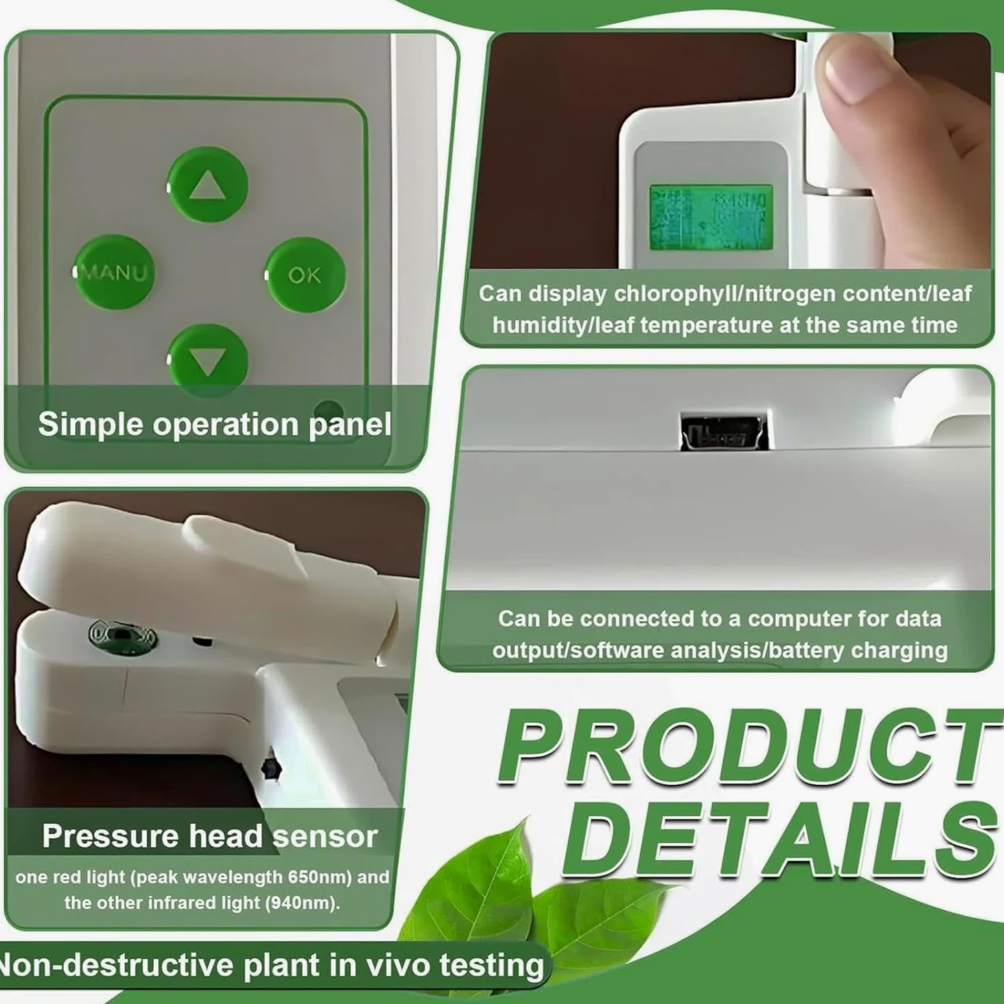 Analizador De Clorofila Portátil, Medidor De Clorofila, Medidor De Contenido De Nitrógeno, Analizador De Nutrientes Para Plantas Con Rango De Medición De 0.0 a 99.9 Spad, Para Agricultura Y Jardinería