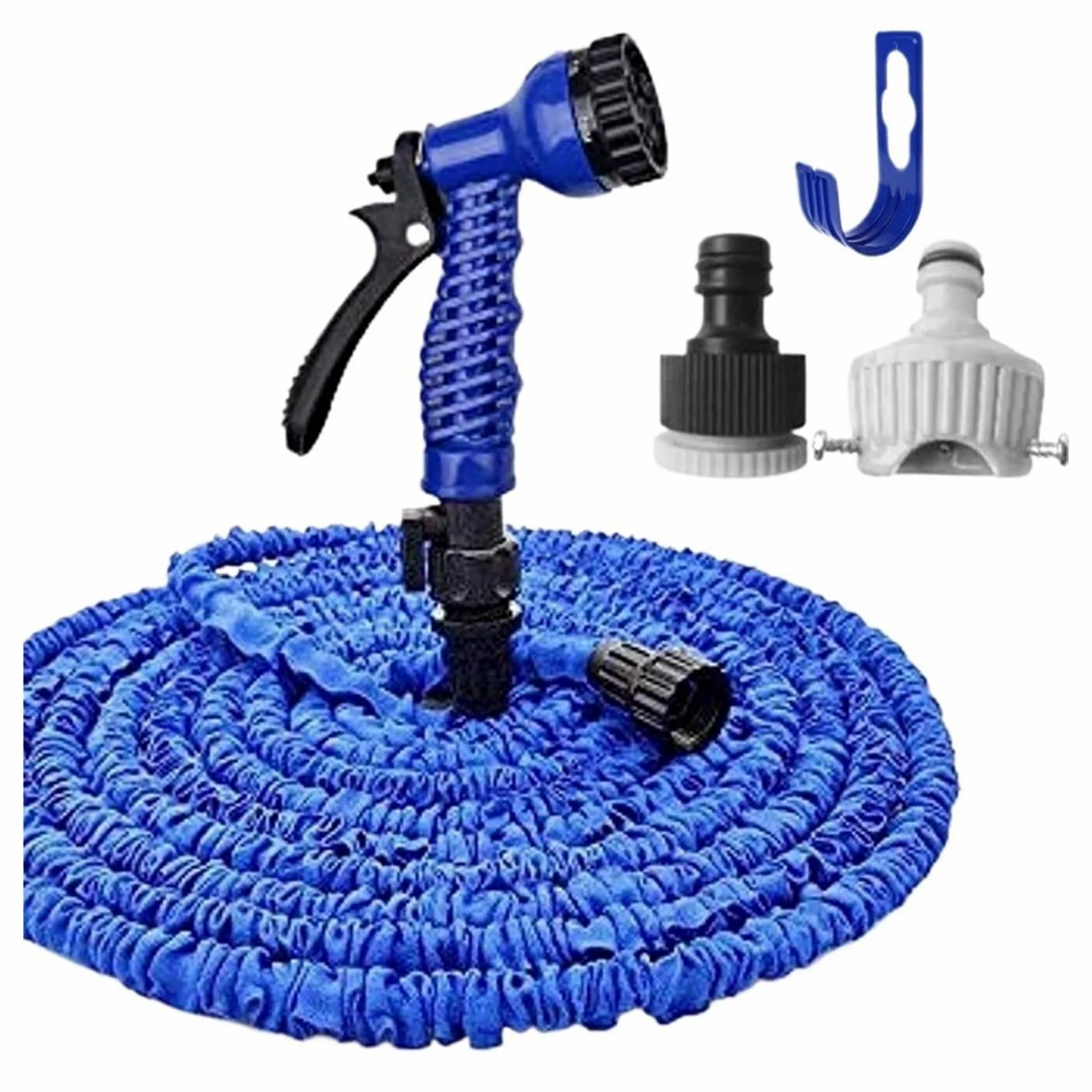 Manguera de jardín ligera extensible Manguera de riego de jardinería, riego telescópico, pulverizador multifuncional, pistola de agua de alta presión(Blauw,53m(175ft))