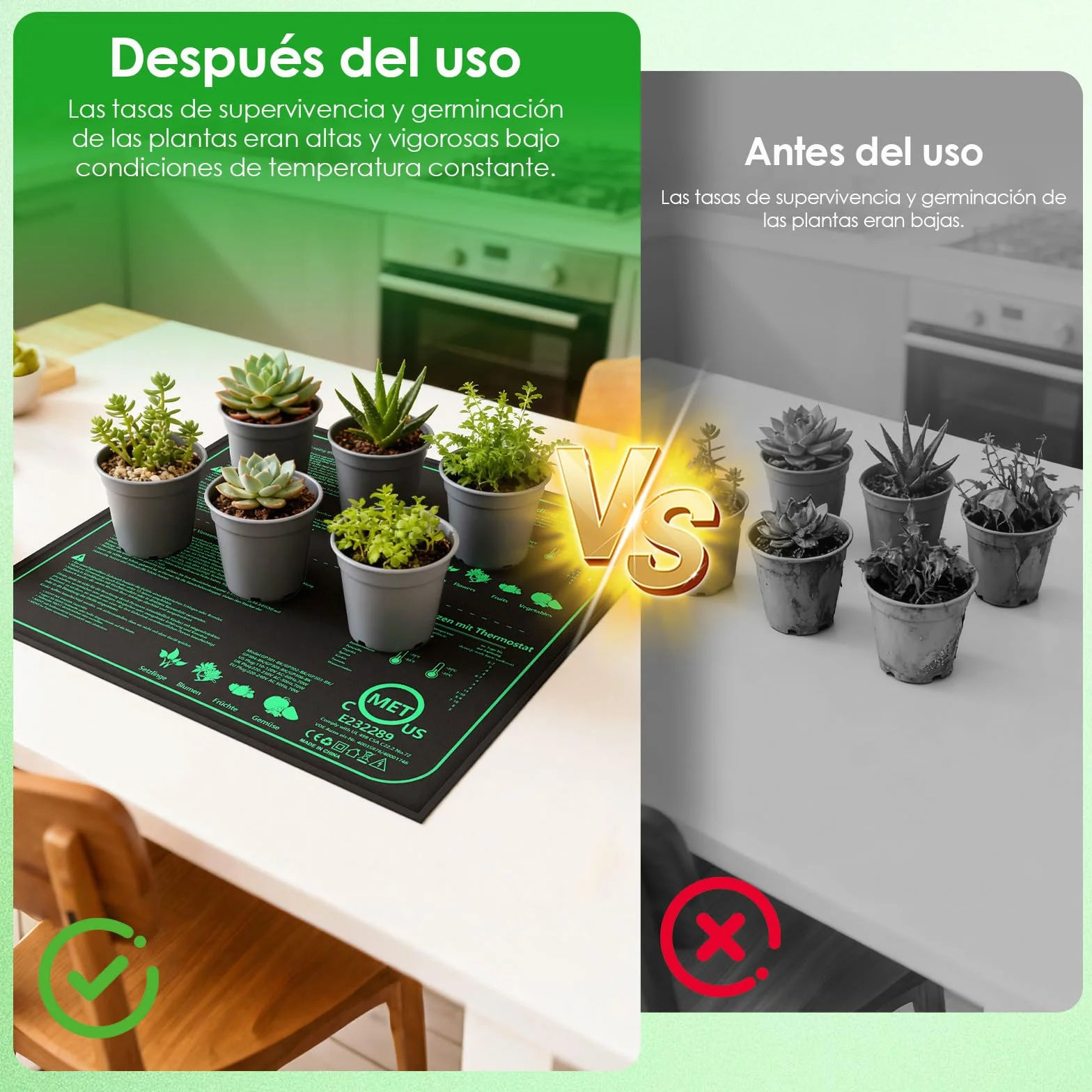 Alfombra Calefactora 70W con Termostato, 52×50cm Estera Térmica IPX4 Impermeable con Cable de Silicona y Algodón Punzonado, Temperatura Ajustable 20-45 °C para Semillas, Plantas y Reptiles