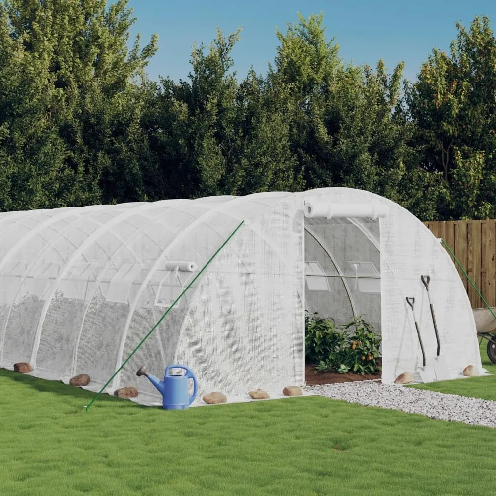 Invernadero con marco de acero blanco, 40 m², 10 x 4 x 2 m, robusta casa para plantas con cubierta de polietileno resistente a los rayos UV para cultivo de hortalizas, tomates, semilleros