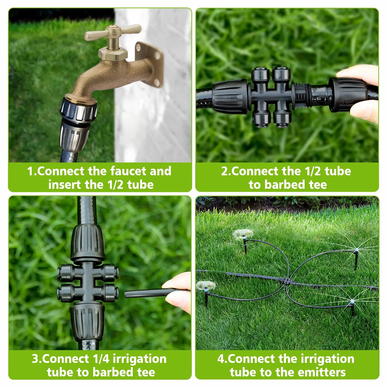 Kit de sistema de riego por goteo de 102 pies, nuevo sistema de nebulización de riego automático de jardín de conexión rápida para invernadero, patio, césped, planta con manguera de 1/2 pulgada