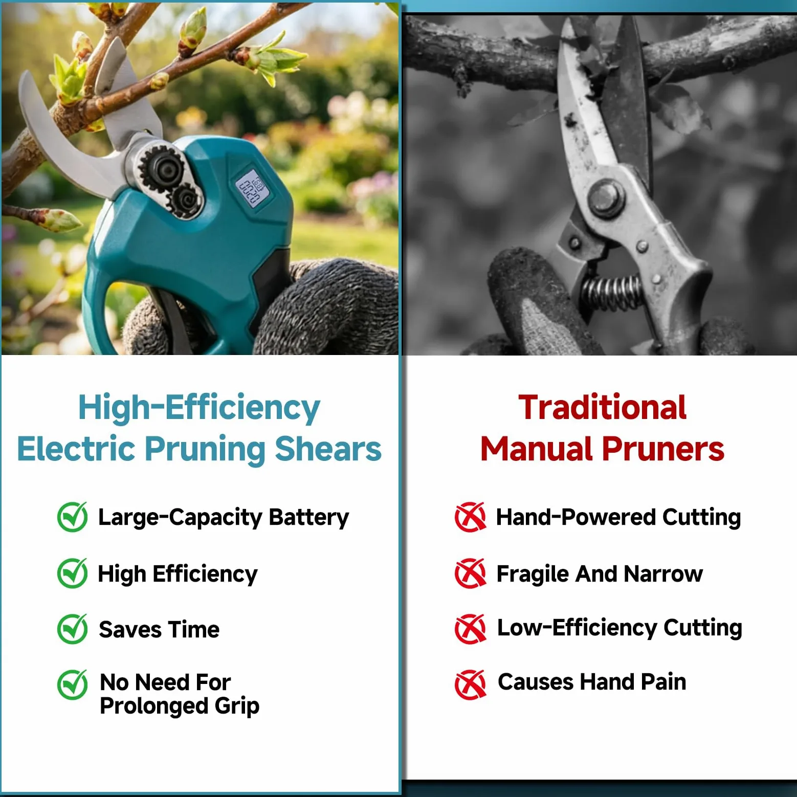Tijeras De Podar Eléctricas Con Batería Sin Cable, Corte Máximo 25 mm Con Cuchillas De Acero SK5 E Interruptor De Seguridad, 2 Baterías 3000 mAh Para Podar Árboles, Viñas y Arbustos