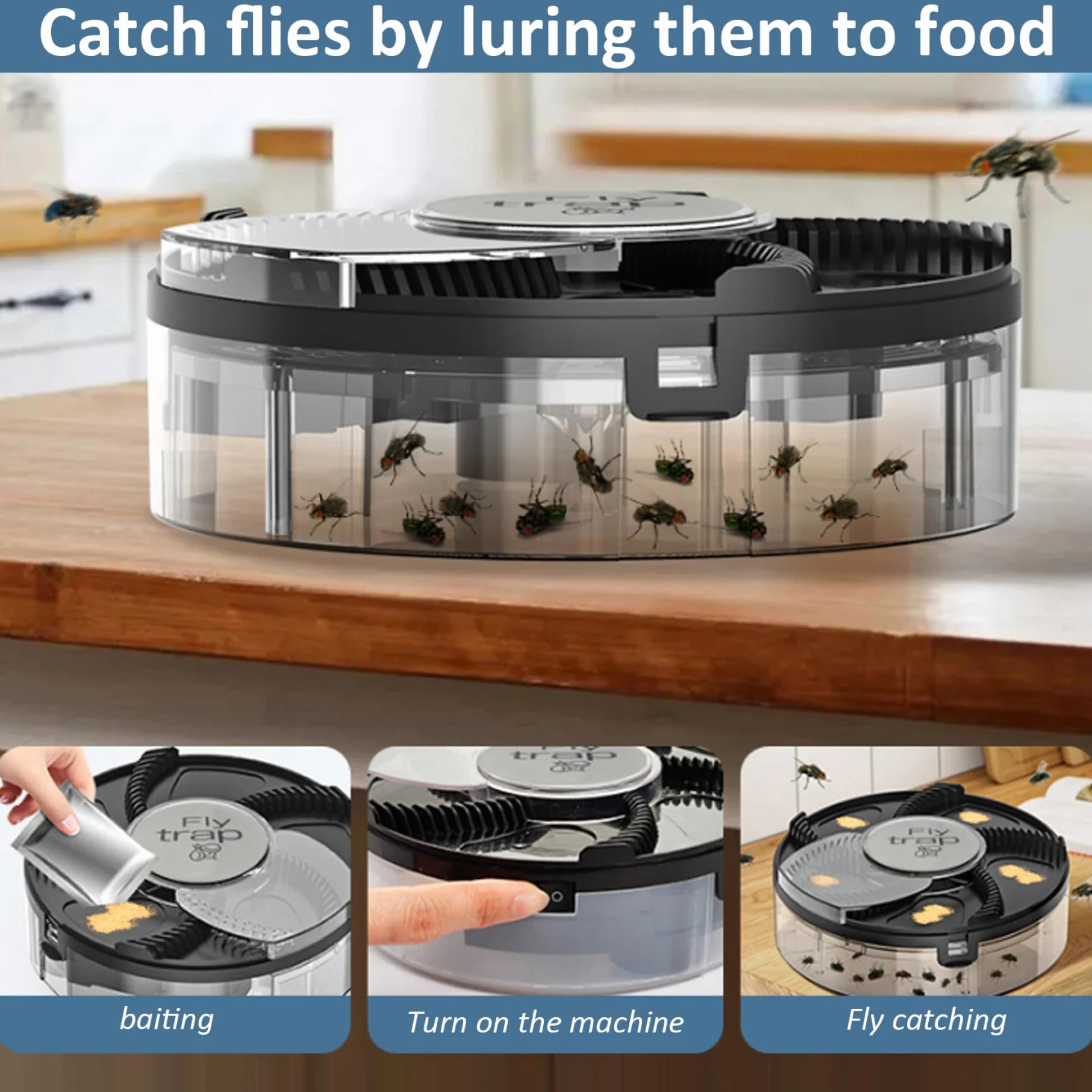 Catcher de Mosca, Trampa de Mosca eléctrica Automática Catcher USB Recargable Potente inofensiva Trap DESPETABLE del Segura ROTACIÓN SILENTE para LA Parte DE Cocina del Dormitorio