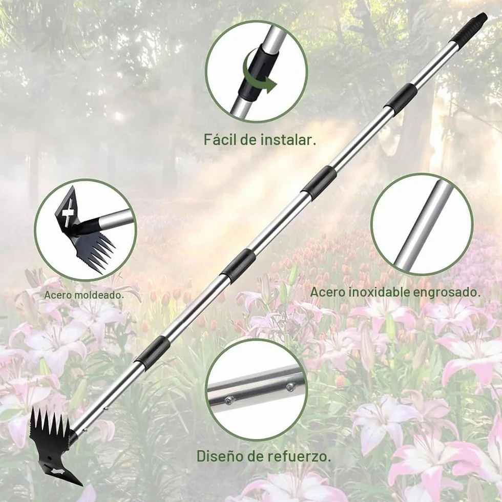 Extractora de Malas Hierbas con Mango Largo de 180 cm,Rastrillo de Azadas de Jardín 2 en 1 para Desmalezar,Quitar Malas Hierbas Jardin Mango Largo,Herramientas de Jardín para patio,césped,patio,jardín