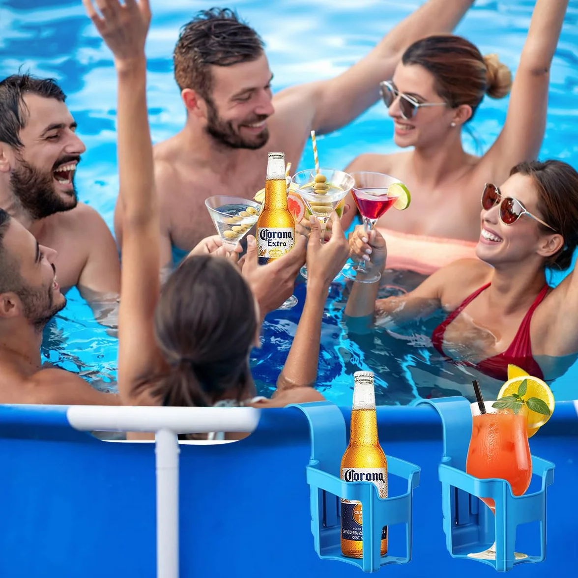 4 Piezas Portavasos de Piscina, Portavasos Colgantes para Piscina, Soporte para Bebidas Piscinas, Portavasoss Junto a la Piscinas Desmontable, Accesorios Piscin-a Portavasoss Colgante para Verano