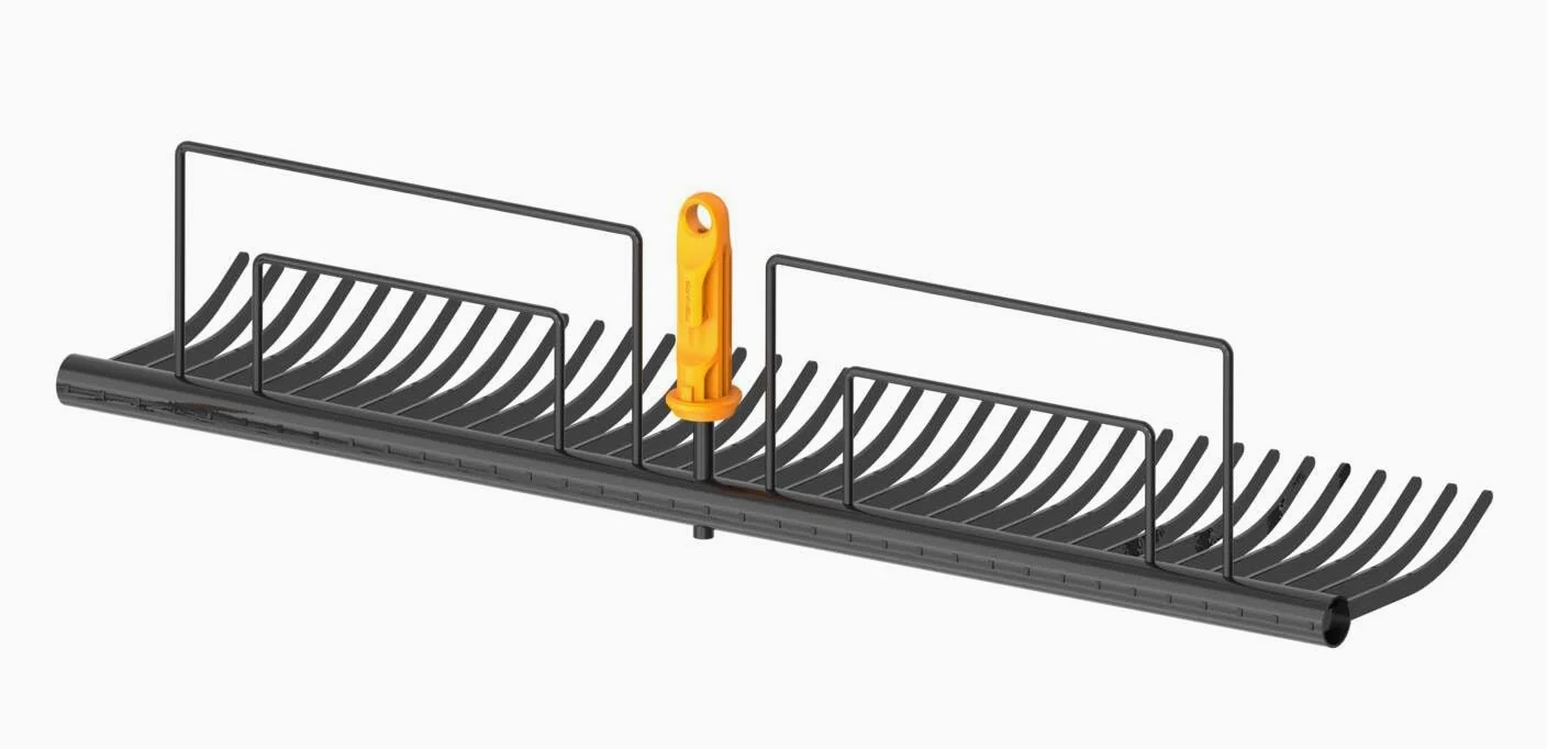 Fiskars OneClick Rastrillo para Césped | Cambio sin esfuerzo con un solo clic, acero al carbono, negro/naranja, 1080680