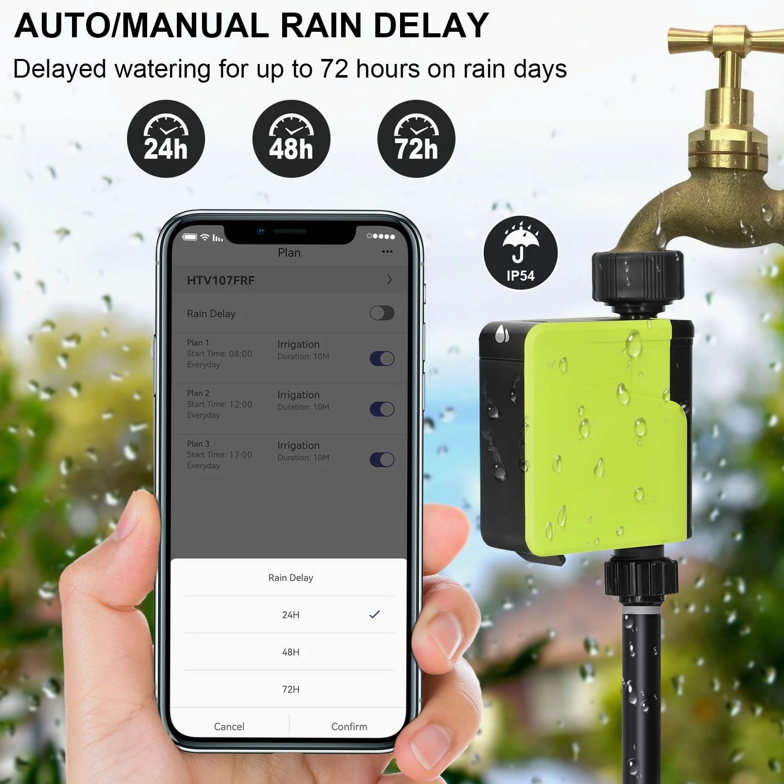 Ordenador de riego, Temporizador Inteligente de riego automático, Temporizador de Agua WiFi para aspersor de césped, con aplicación y Control del Consumo de Agua, para jardín