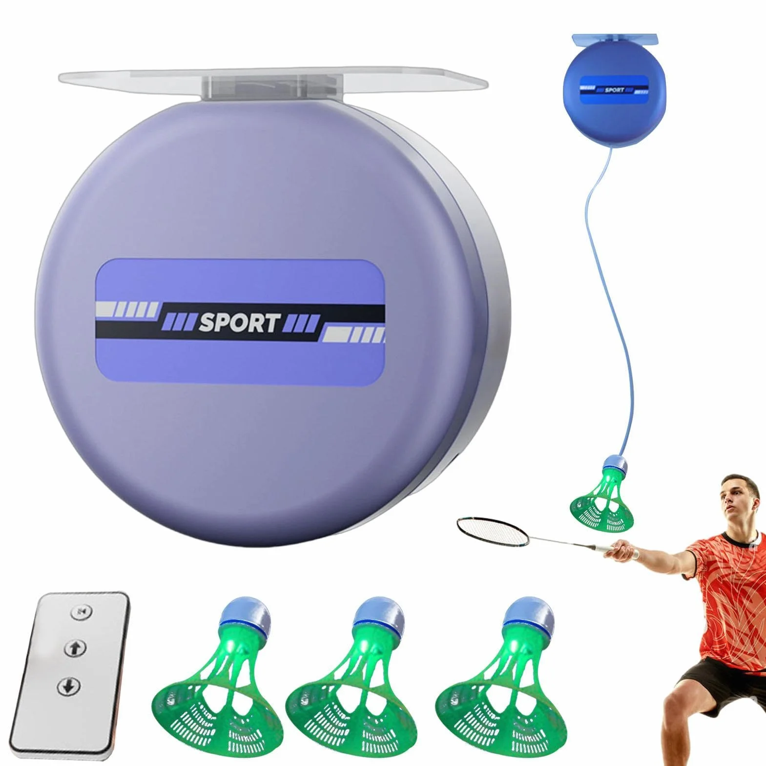 Entrenador de bádminton de rebote automático con retorno de lanzadera para práctica en solitario