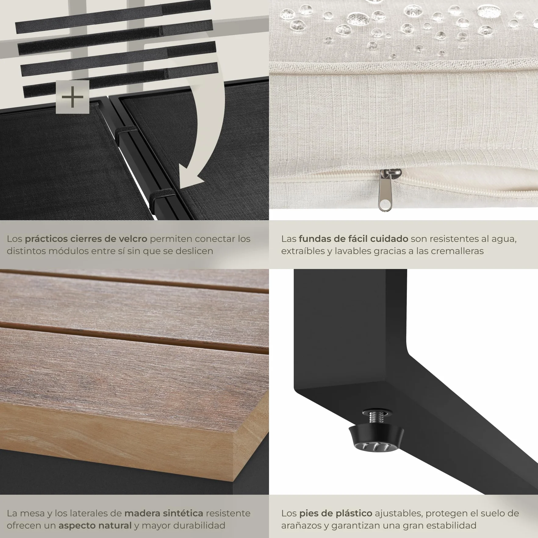 tectake® Conjunto de Muebles Jardin Exterior 4 Piezas, sofá Exterior, Aluminio Resistente a la Intemperie, Cojines extragruesos, Fundas extraíbles, Conjunto Jardin Exterior - Negro