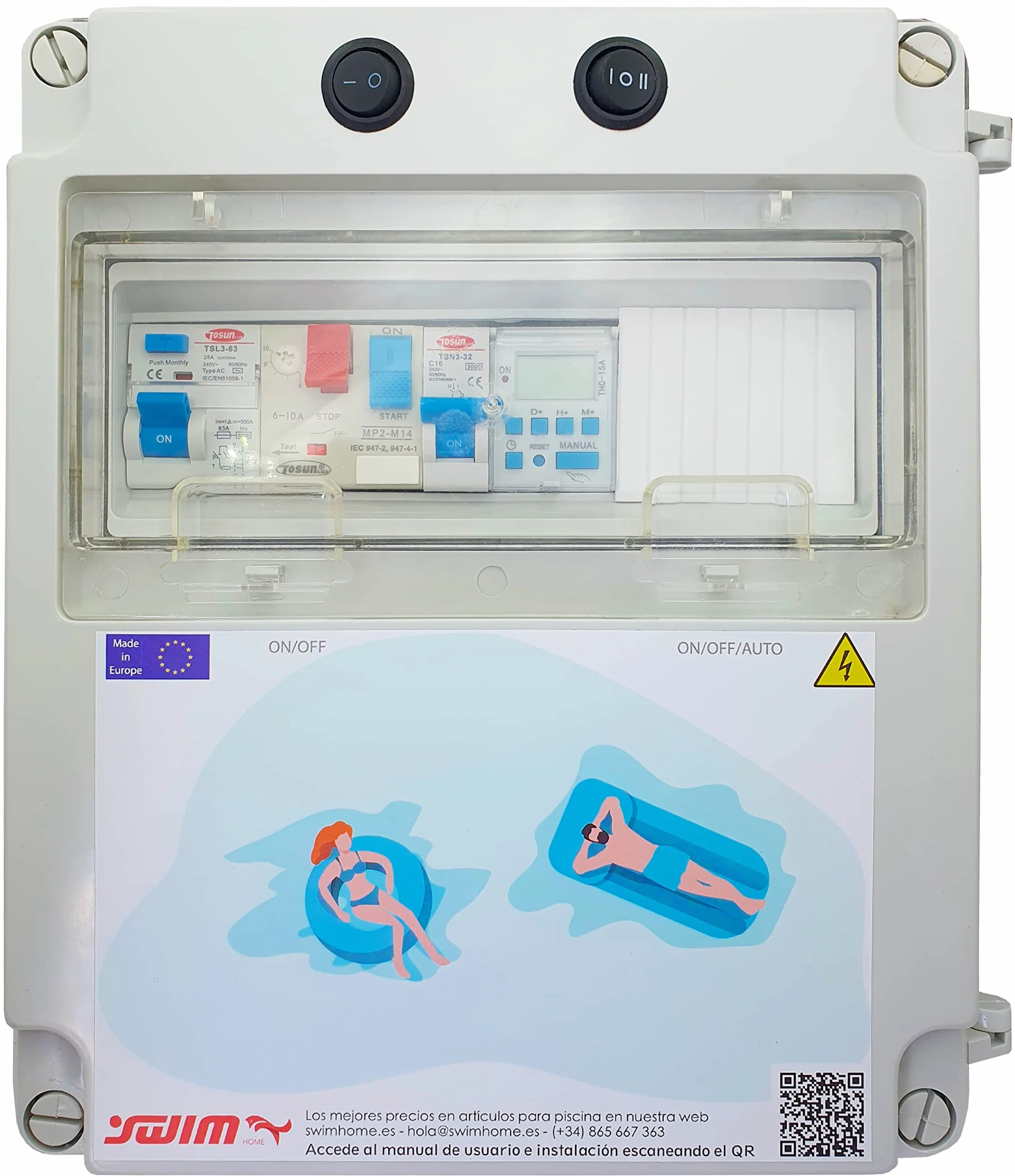 Cuadro eléctrico para Piscina Guardamotor, Transformador 100W (2CV (6-10A))